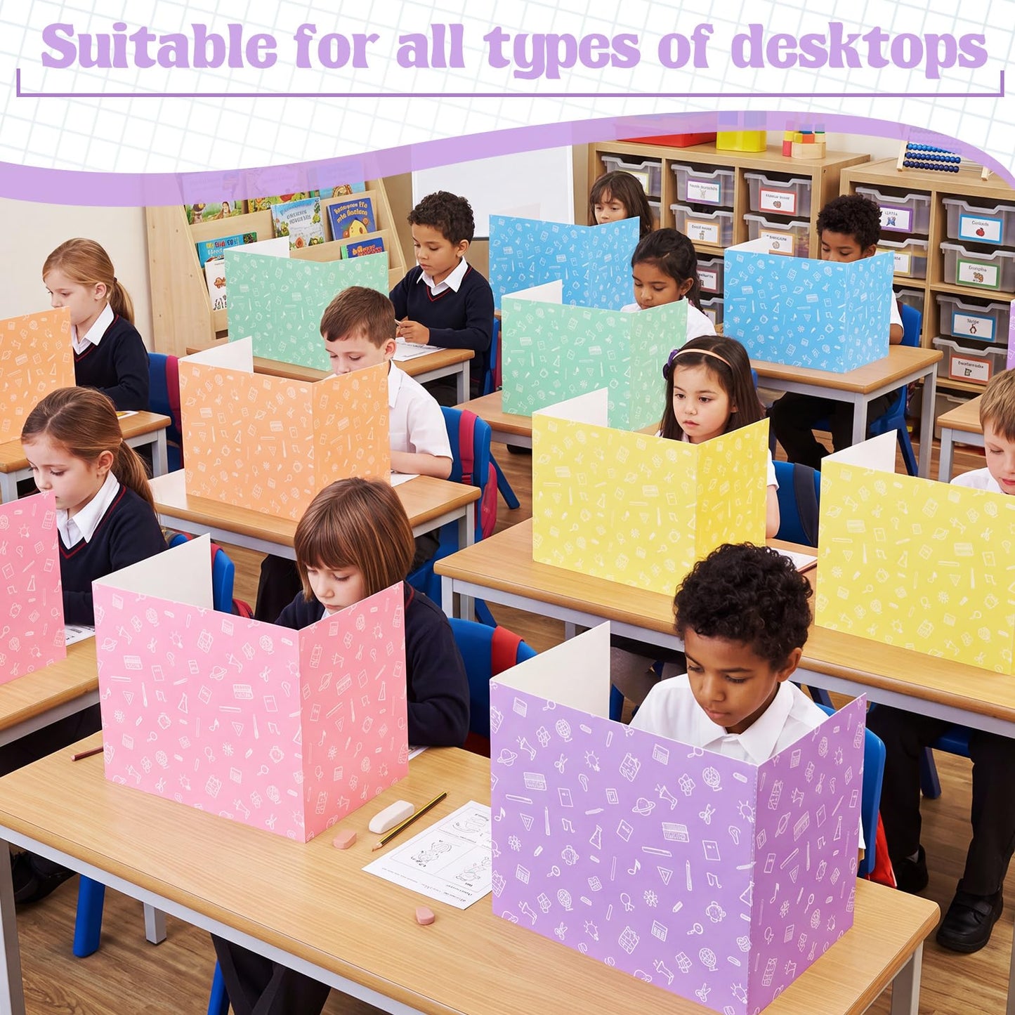 SATINIOR 24 Pcs Privacy Folders for Students, Desk Dividers for Classroom Testing, Trifold Cardboard Privacy Boards, Study Carrels Panel School Teacher Supplies(Stationery Style,Macaron Color)
