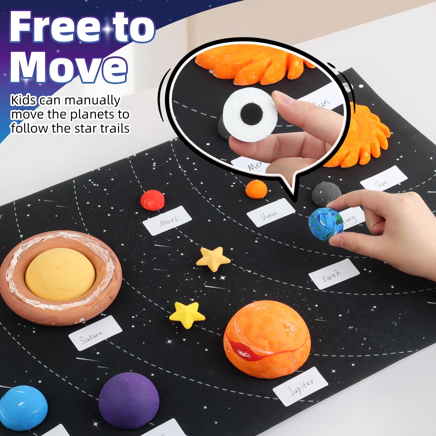 Solar System Project Kit for Kids, Solar System Model Toy Kit for Kids, Learn School Space Planet Science Project of Mix Foam Balls, Planet Felt Board, Brushes, Adhesive Hooks, Instruction
