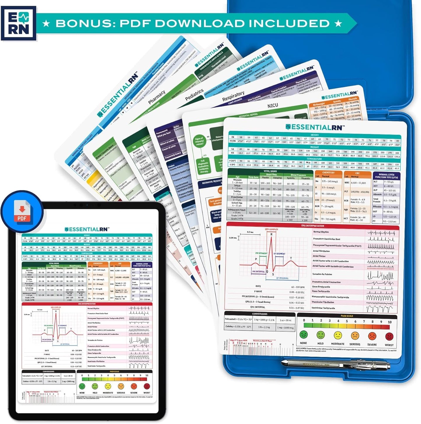 Essential RN Heavy Duty Nursing Clipboard with Storage Compartment, Penlight & Clinical Cheat Sheets – Nurse Clipboard Binder with Pen Holder - Perfect Nursing Accessories for Nursing Students