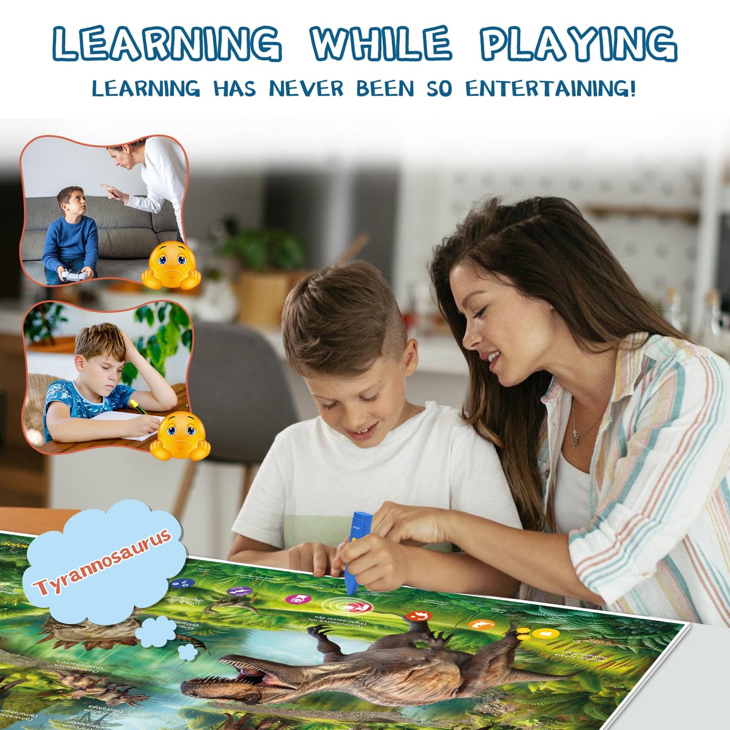 Interactive Dinosaur Toys Learning Poster, Dinosaur Talking Poster, Bilingual Dinosaur Talking Educational Children Toy with Sound Effects, Dinosaur Toys for Ages 3-12, Best Dinosaur Party Gift