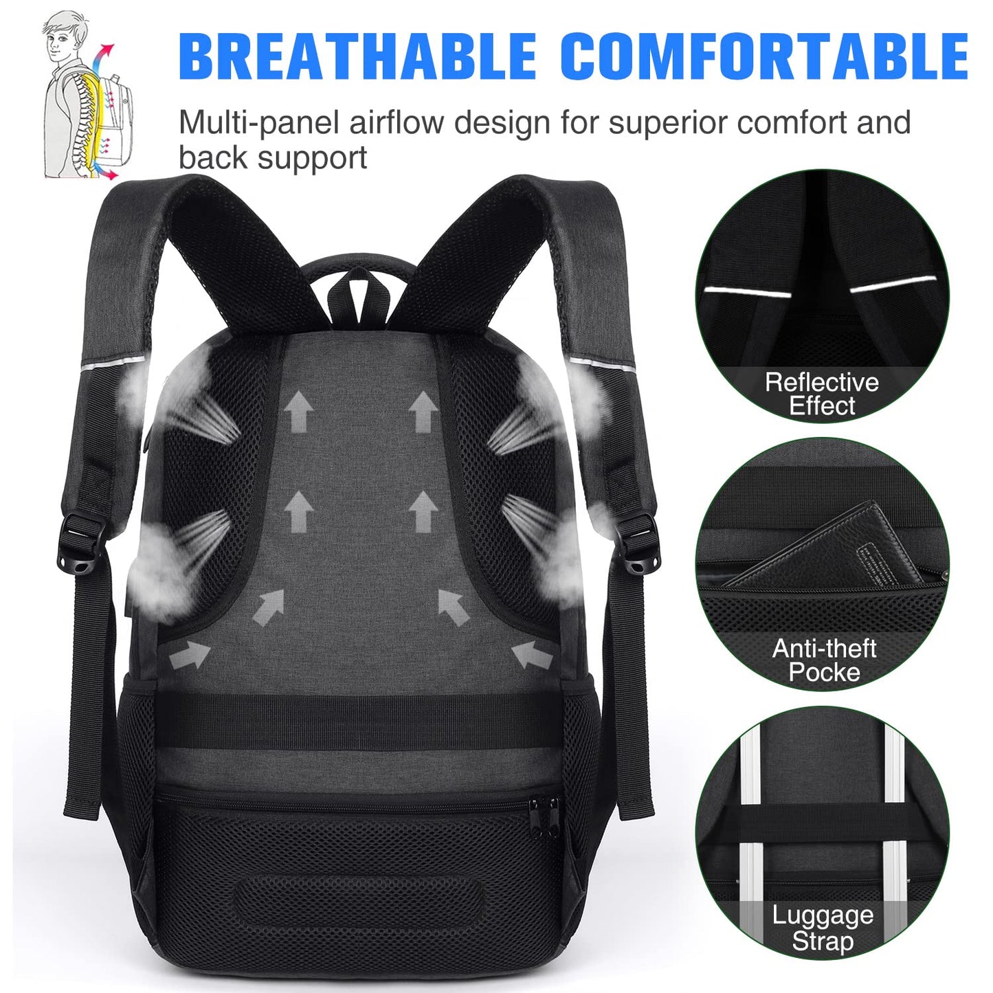 YAMTION School Backpack for Men Women Teen Boys,Bookbag Laptop Backpack with USB Port and Headphone Jack Water Resistant College SchoolBag for School Business Travel
