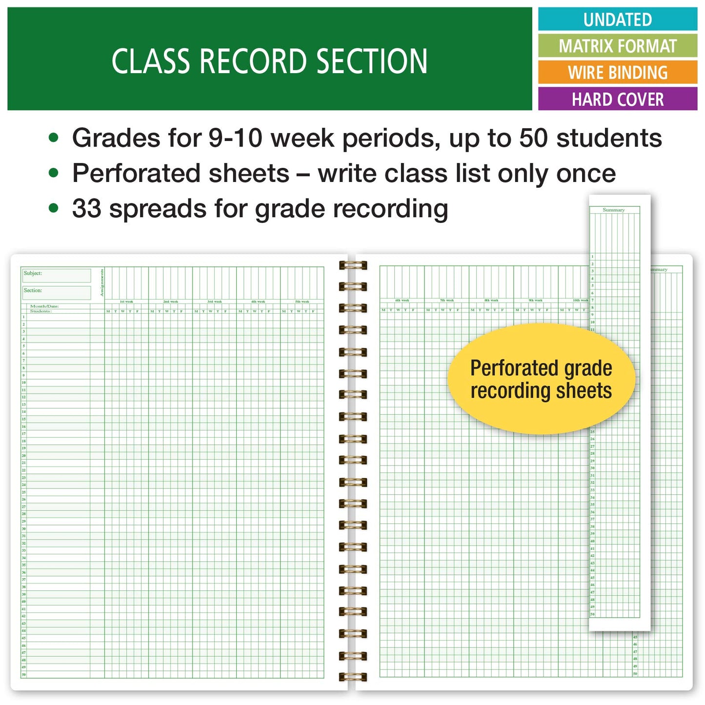 Elan Publishing Company HARDCOVER Combination Plan and Record Book: One efficient 8.5" x 11" book for lesson plans and grades combines W101 and R1010 with Bonus Clip-in Bookmark (Black Floral)