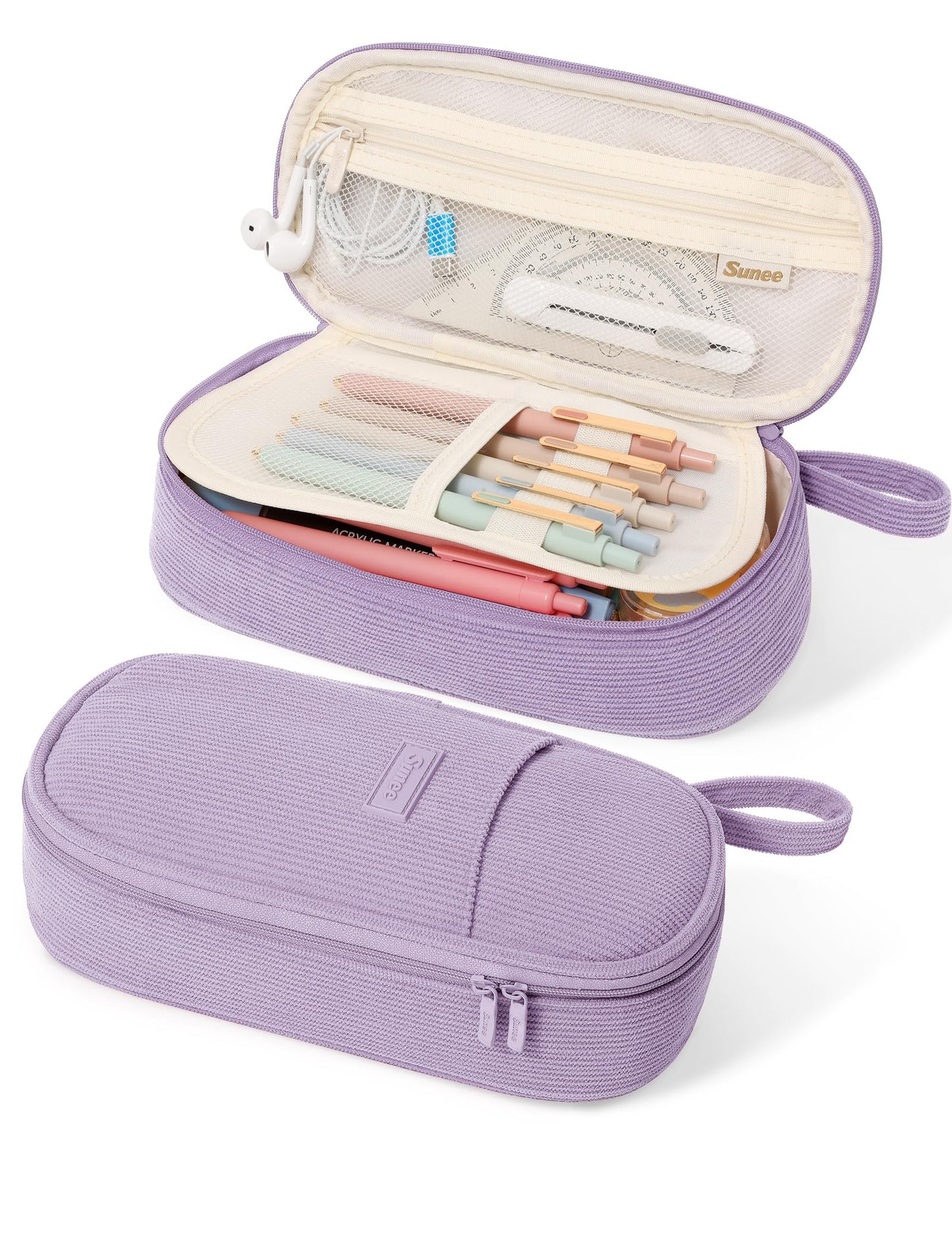 SUNEE Cute Pencil Case, Large Pencil Pouch, Soft Corduroy Fabric Big Pencil Bag with Zipper, Kawaii Pen Bag Stationery Storage and Organizer, School Supplies for Teen, Student, Boys,Girls, Soft Purple