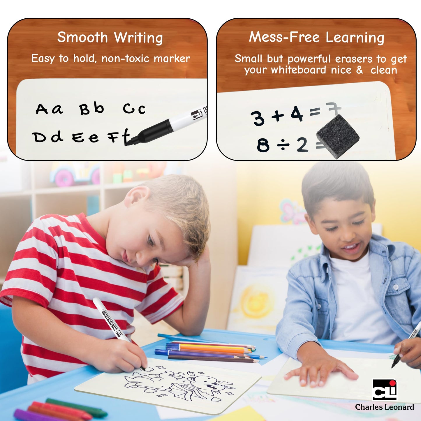 Charles Leonard Dry Erase Lapboard Class Pack, Includes 12 each of Whiteboards, 2 Inch Felt Erasers and Black Dry Erase Markers (35036), 12 Sets