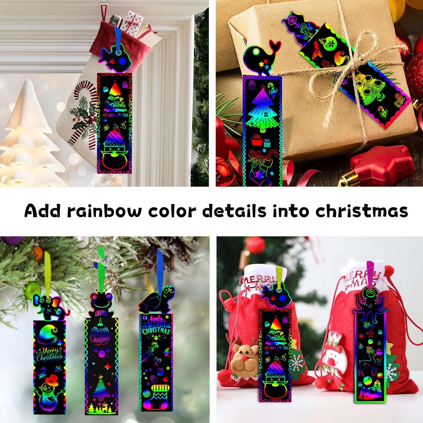 Tcvents 100 Sets Bookmark Making Kit, Scratch Art DIY Animal Bookmarks Bulk with 100 Pcs Ribbons and 100 Pcs Wood Stylus for Classroom Activities Mini Cards for Kids Craft Kits Student Prizes Gifts