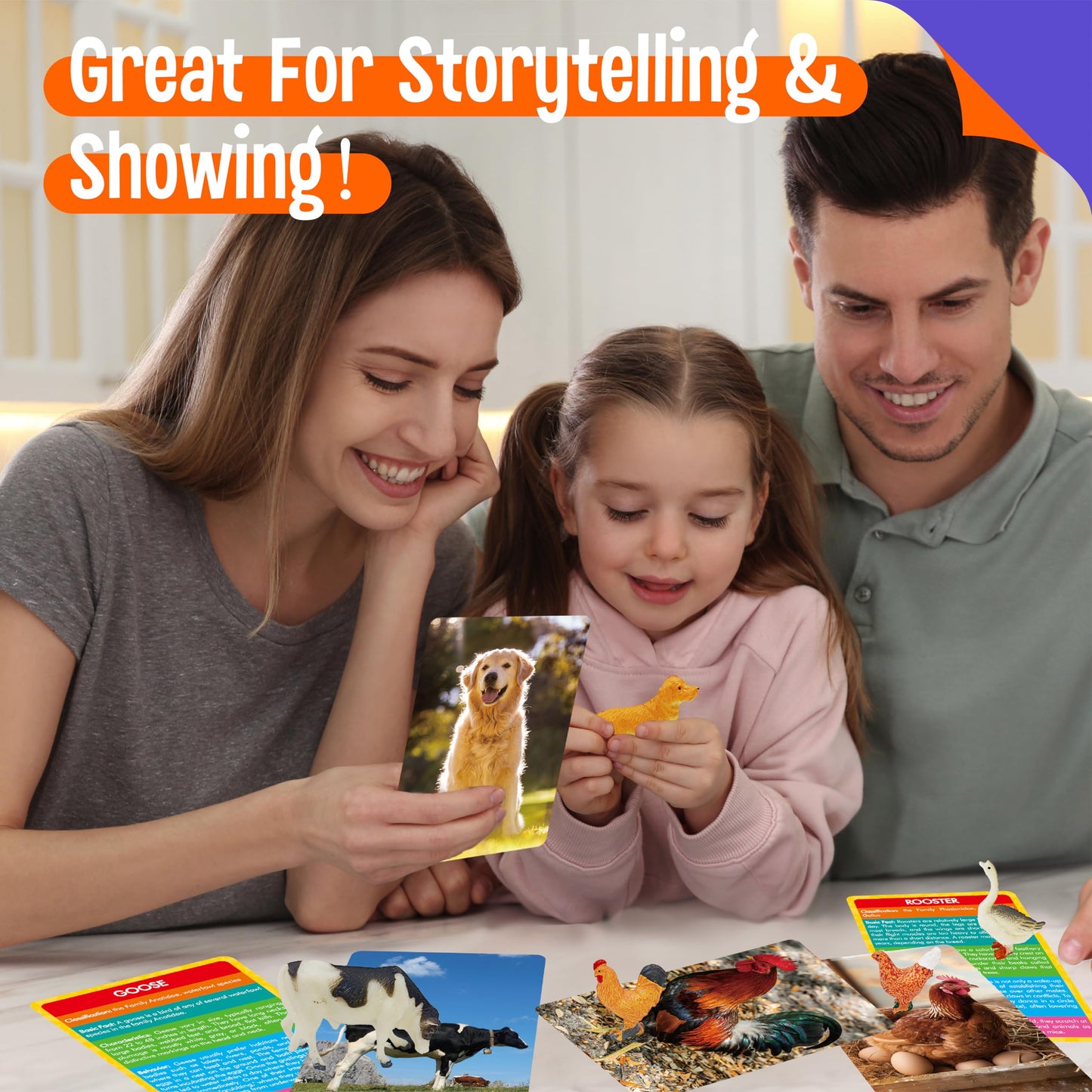 12 PCS Farm Animal Figurines with 12 Introducing Flashcards, Realistic Farm Animals Playset Montessori Toys Science Educational Matching Game for Homeschool Preschool Toddler Kids
