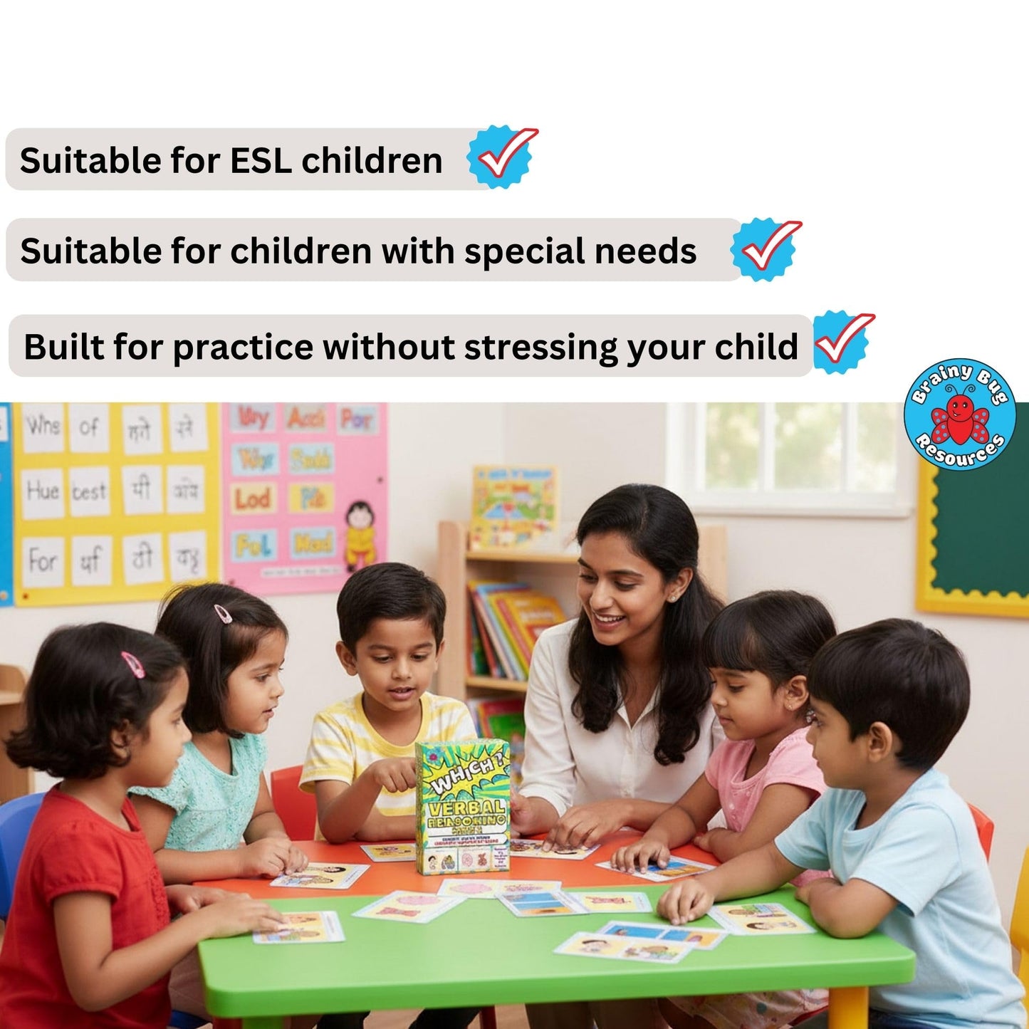 Brainy Bug Resources Verbal Reasoning Language Flash Cards for Kids | Q&A Learning Deck for ESL, Home Schooling & Special Needs | Parent and Professional Use