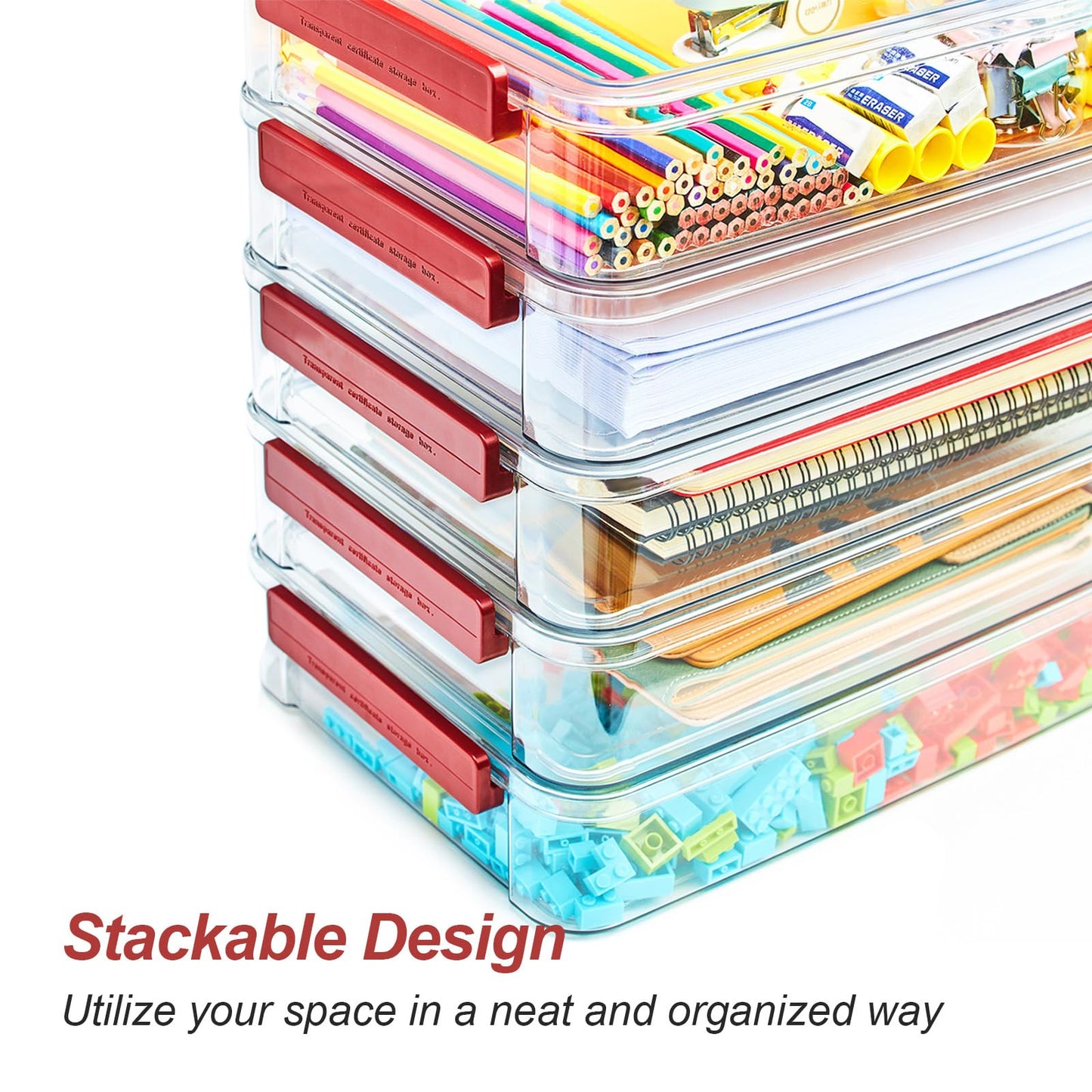 CATOOMUU 5.5qt Portable Project Case 9 X 13 Clear Stackable Plastic Storage With Lids Organizer Containers File Box For Letter A4 Paper Photo Documents Scrapbook Craft Art School Supplies, 2 Pcs