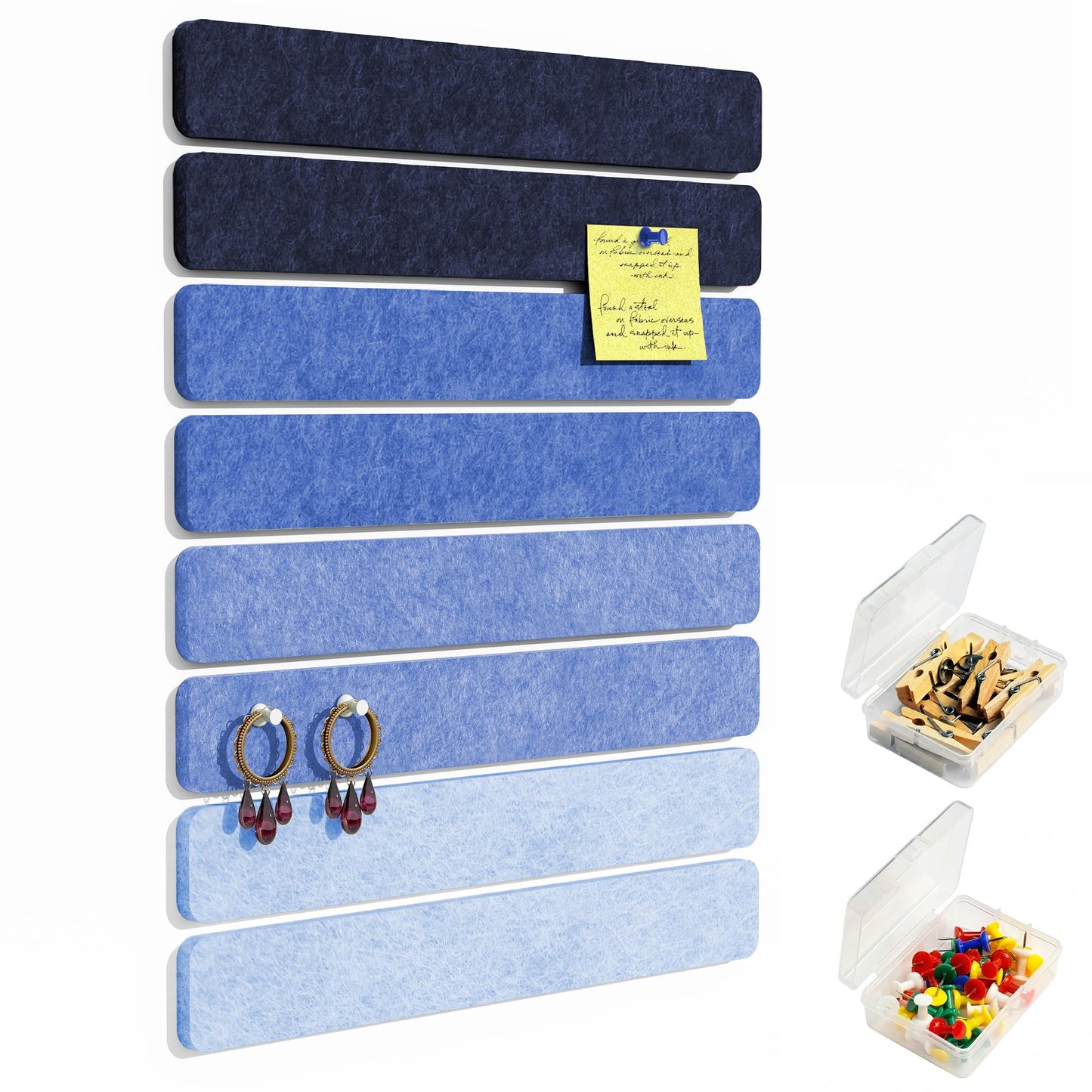 GoTiling Cork Board for Walls - 8 Pack Felt Pin Board Bar Strips - Self-Adhesive Lightweight Bulletin Board - Cork Board for Office with 40 Push Pins No Damage for Wall