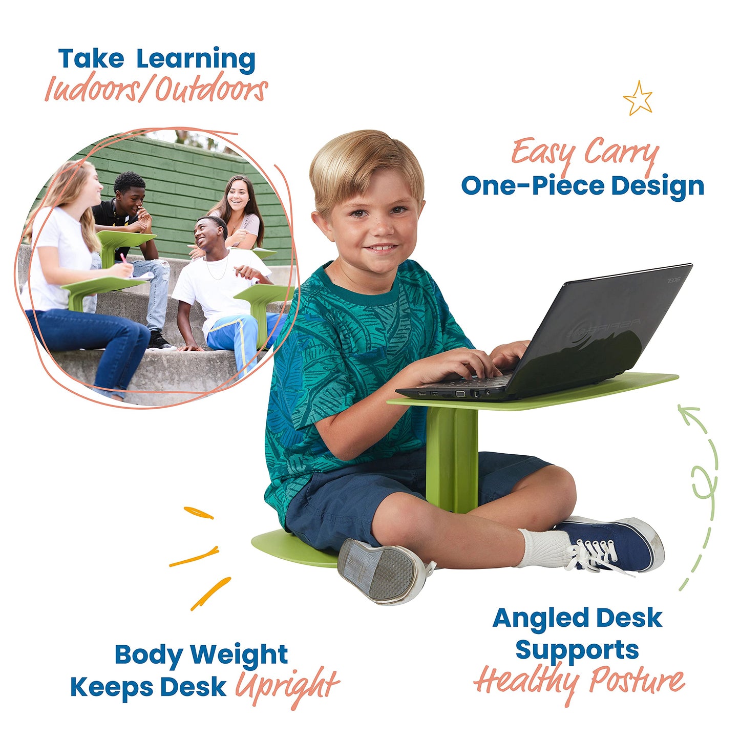 ECR4Kids The Surf Portable Activity Lap Desk, Classroom Essentials, Light Green