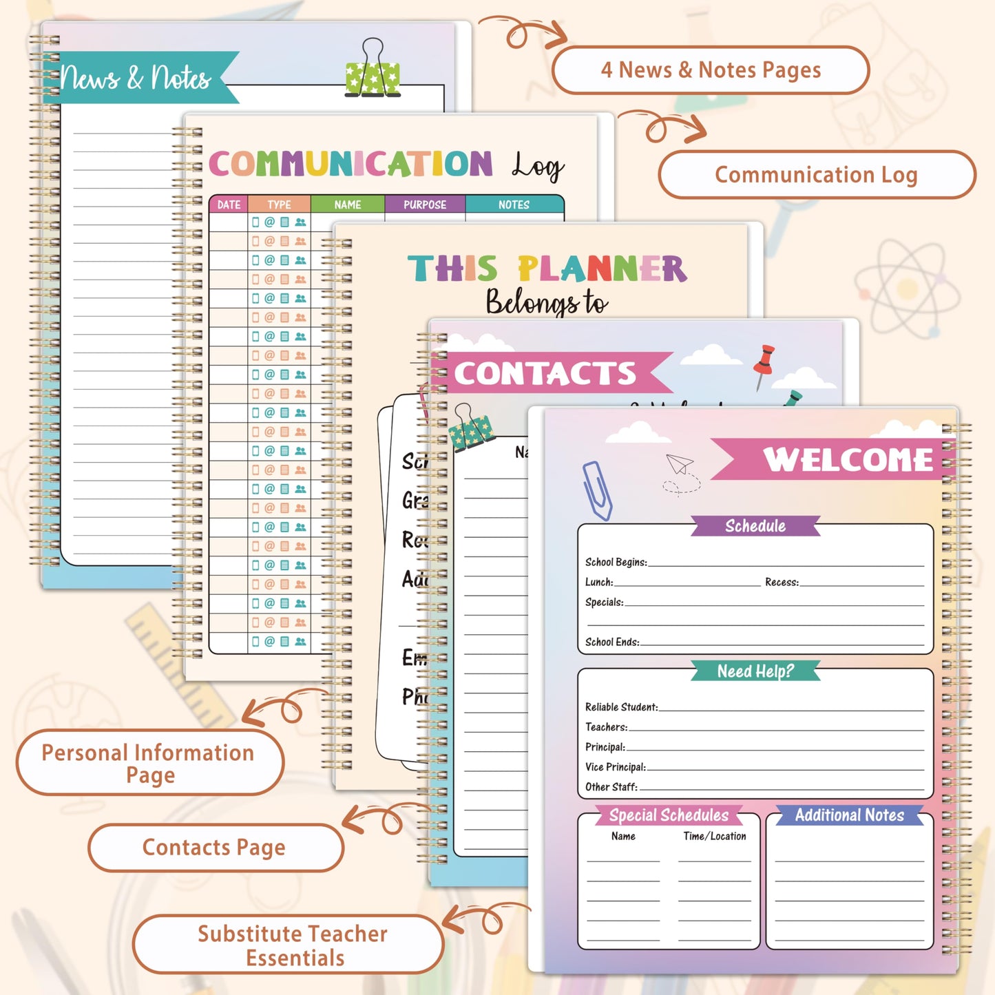 Teacher Planner - Undated Teacher Planner 9''x11'', Undated 2026-2027 Teachers Lesson Planners/Plan Book/Calendar Planners with Stickers, Schedules, Calendars and Inner Pockets