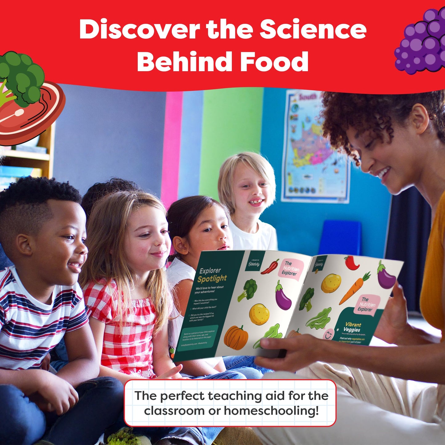 Baketivity Nutrition Explorer Kit – STEM Learning for Kids with Detective Costume, Food Chart Puzzle, Portion Plate, Stickers & Recipe Book