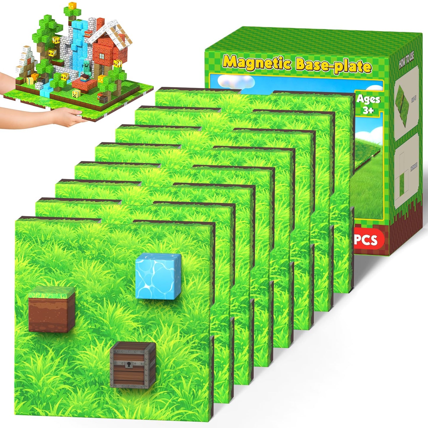 Annexfun Magnetic Blocks Base Plate,8PCS Magnetic Cubes Base-Plate for Magnetic Building Blocks Placing(4" x 4")，STEM Toys for Kids 3-10 Years Old,Perfect for Home Classroom Birthday Gifts