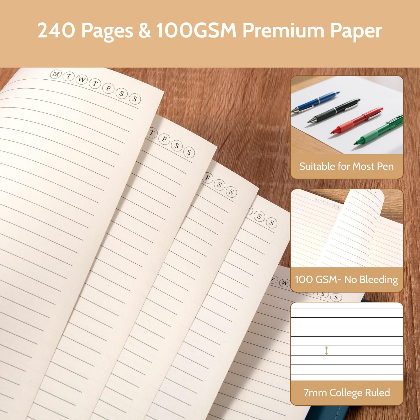 Yoment Refillable Notebooks for Work 5 Subject with Removable Dividers Tabs 240 Pages Hardcover Leather Journals for Writing Large Discbound Planner Colleged Ruled Paper for Women Men 8.58 x 11,Blue