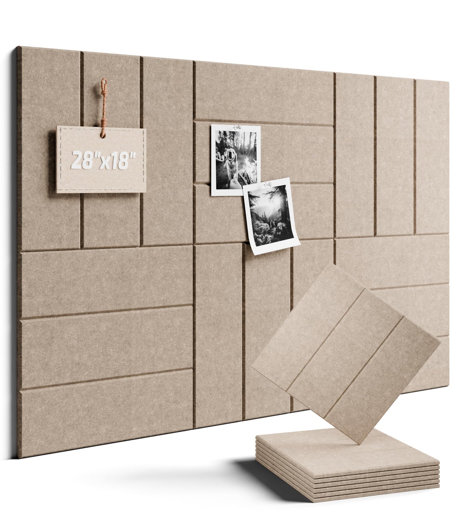 Felt Bulletin Board Tiles -28"x18" with 40 Adhesive Tabs, Cork Board Alternative for Office Decor, Push Pin Board Wall Organizer 6-Pack (Taupe)