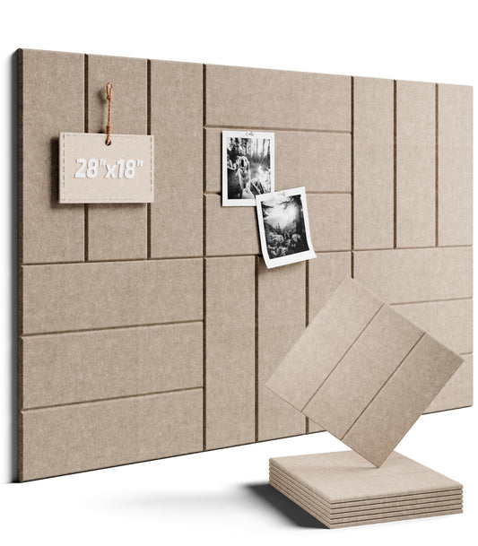 Felt Bulletin Board Tiles -28"x18" with 40 Adhesive Tabs, Cork Board Alternative for Office Decor, Push Pin Board Wall Organizer 6-Pack (Taupe)