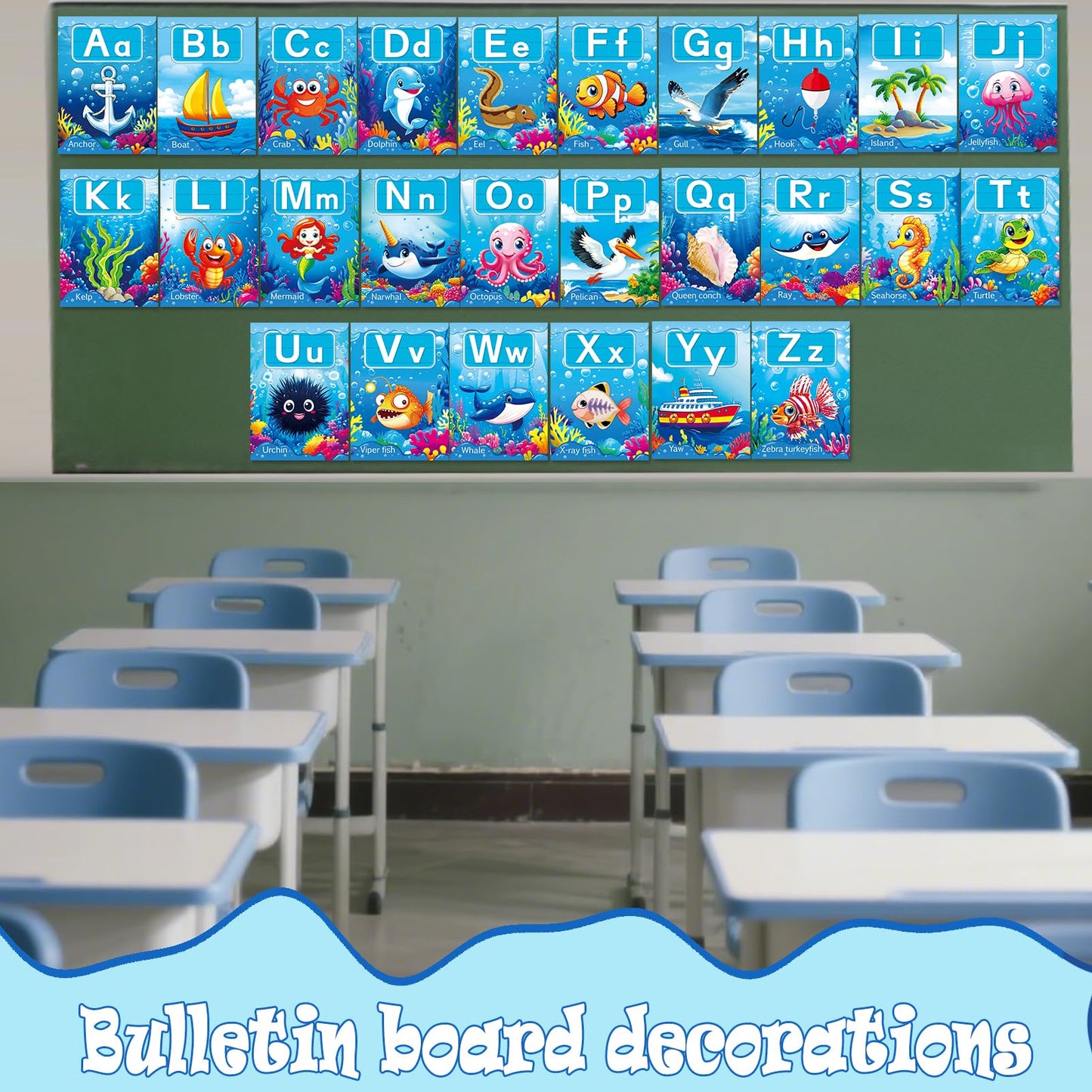 Adduster 37 Piece Alphanumeric Bulletin Board Set Submarine Alphanumeric 0-10 Card Cutout Marine Life Educational Poster for Classroom Walls Preschool Kindergarten Teacher