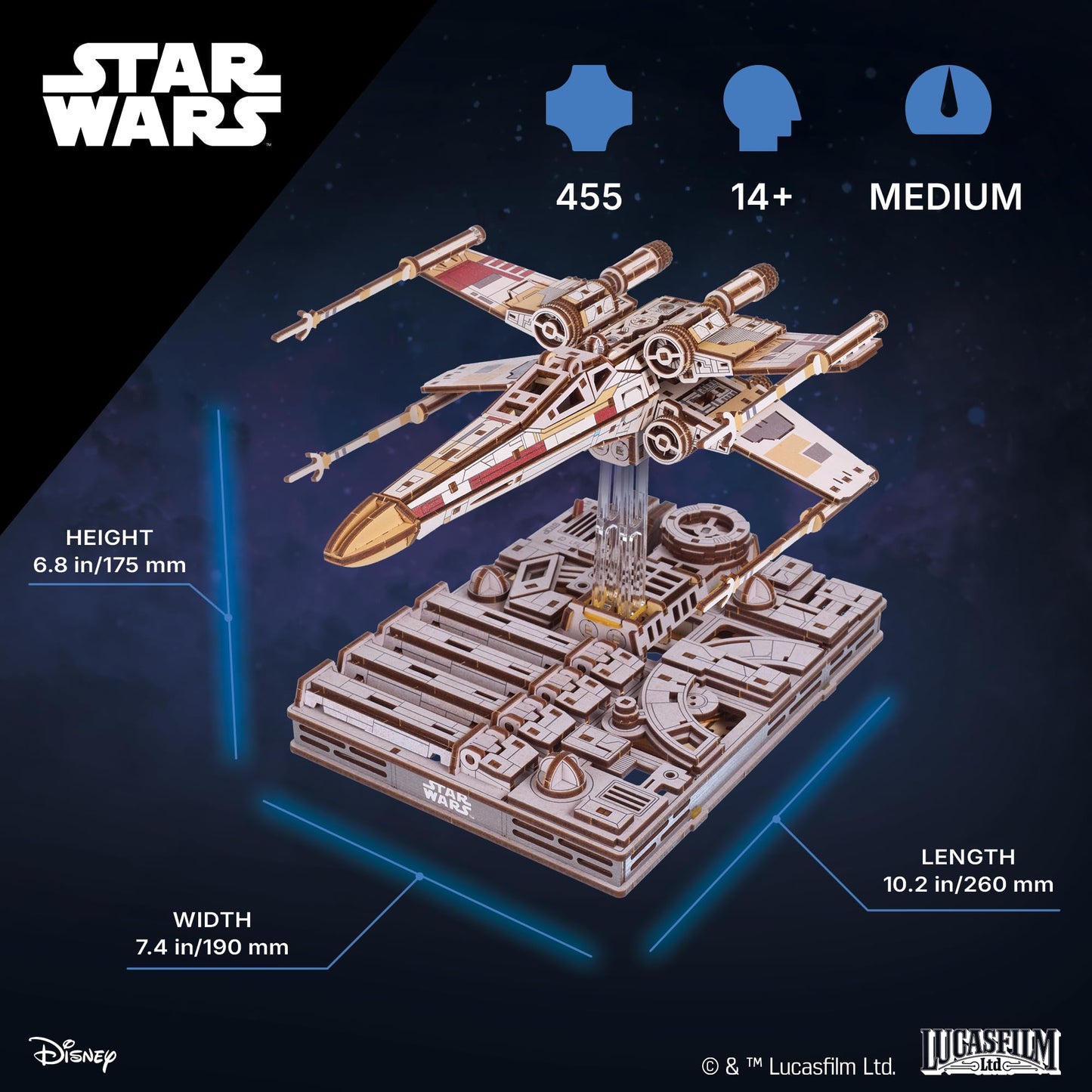 UGEARS Star Wars ™ Luke Skywalker’s X-Wing Starfighter ™ Wooden 3D Puzzles for Adults – Mechanical Wood Model Kits, Star Wars Model Kit, DIY 3D Puzzle, Hobby for Adults, Brain Teaser