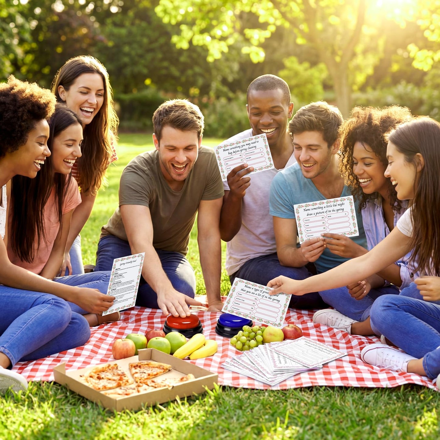 Humyoun Spring Friendly Feud Game with 2 Answer Buzzers, Floral Feud Cards for Family Game Night Fun Trivia Quiz for Party Office Class Groups Team Building