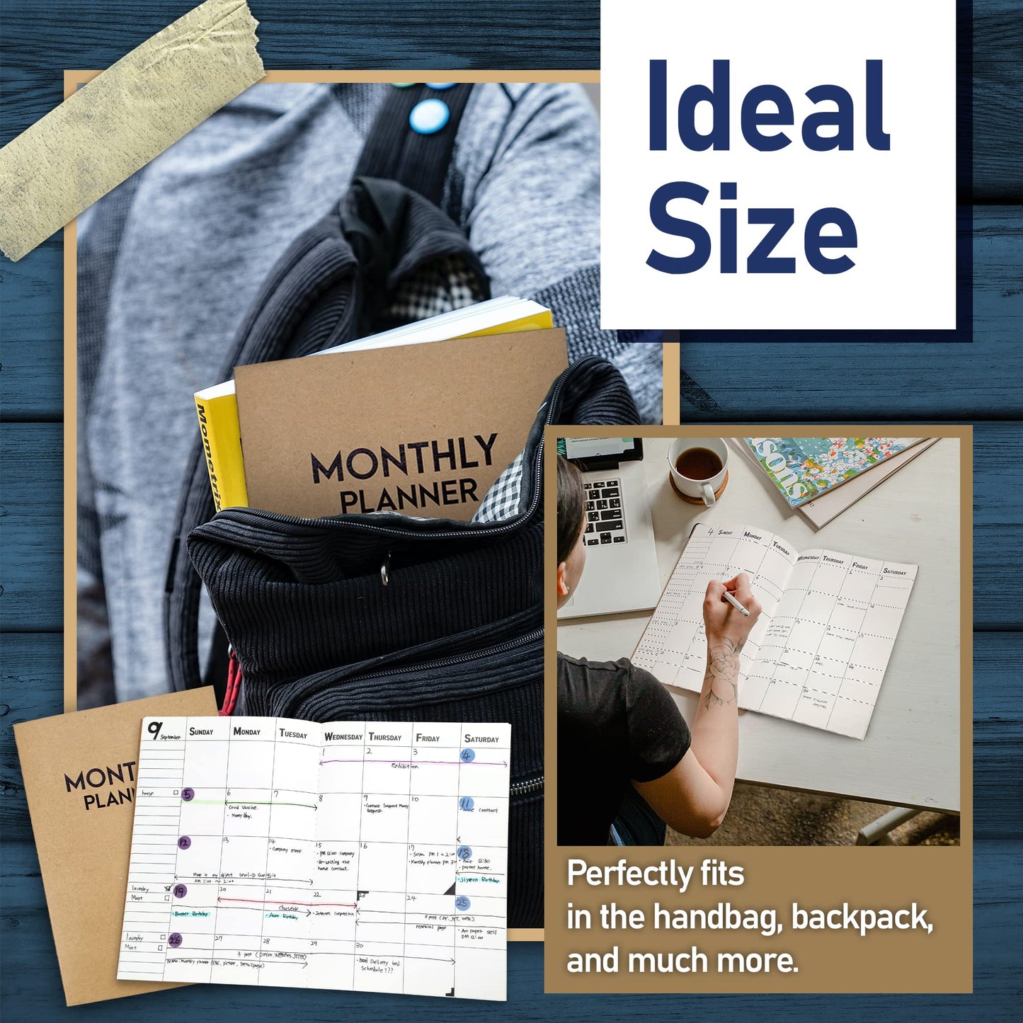 Undated Big Large Monthly Planner - Blank Calendar Book and Organizers 8.5 x 11 Inches - Kraft