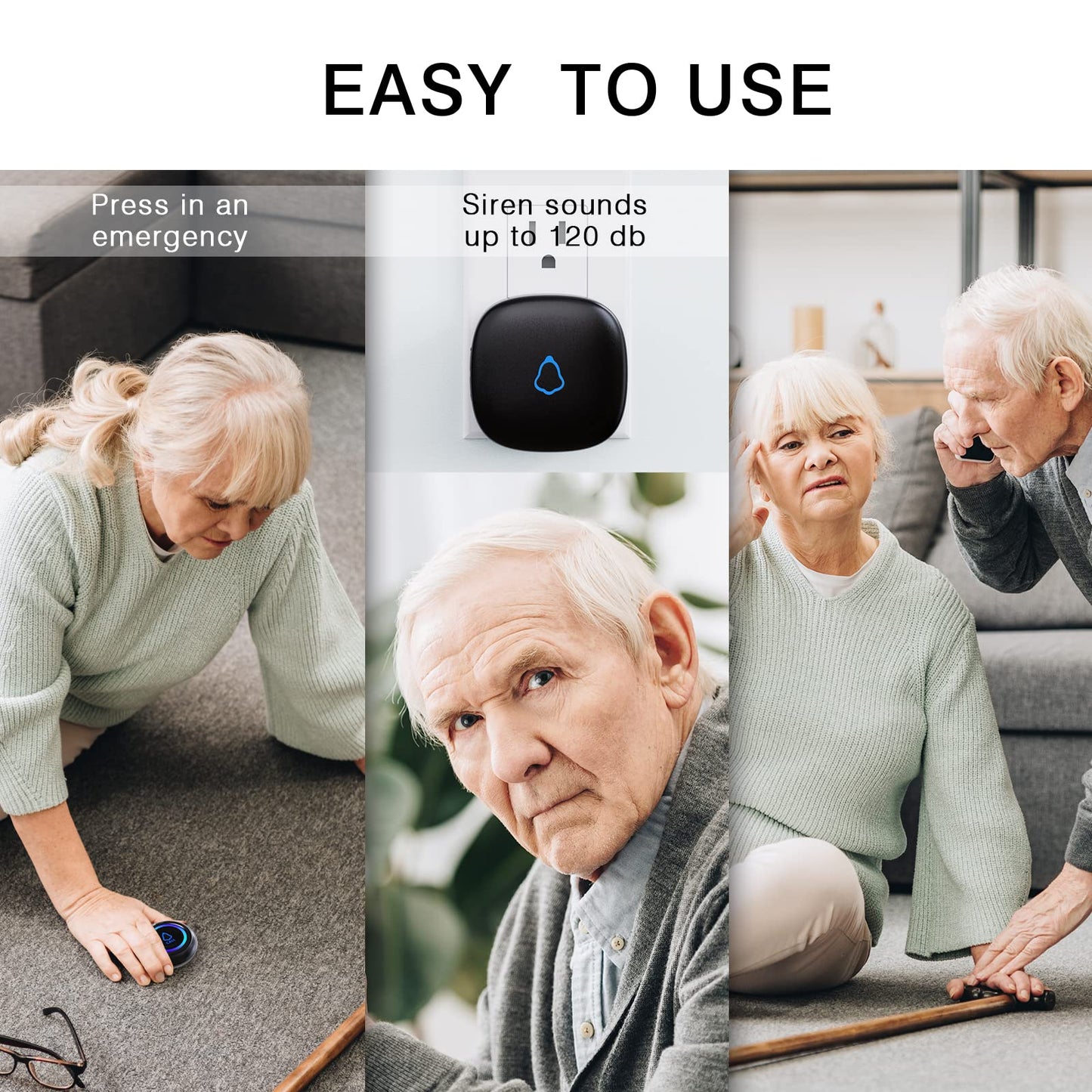 Caregiver Pager, Wireless Call Button for Seniors/Elderly at Home, 3 SOS Buttons + 2 Receivers Medical Life Alert System, Emergency Panic Call Bell, Nurse Calling & Patient Assistance Alarm
