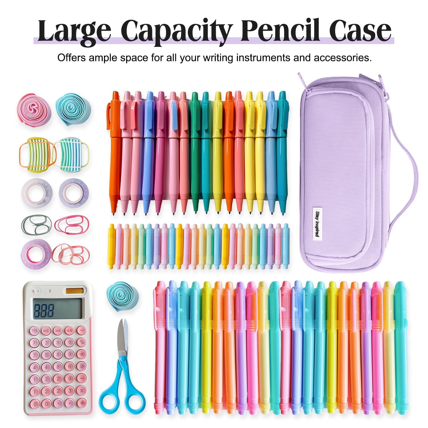 Ralnitote Large Pencil Case for Girls and Boys, Aesthetic Pencil Case Organizer with Handle, Cute Pencil Pouch for School & Office Supplies-Purple