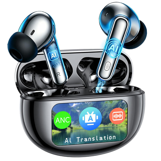 AI Translation Earbuds Real Time,199 Language Translator Earbuds,Bluetooth 6.1 Audifonos Traductores Inglés Español,4 ANC Mic Translating Device,Translate Ear Buds for Travel Learning with LCD Touch