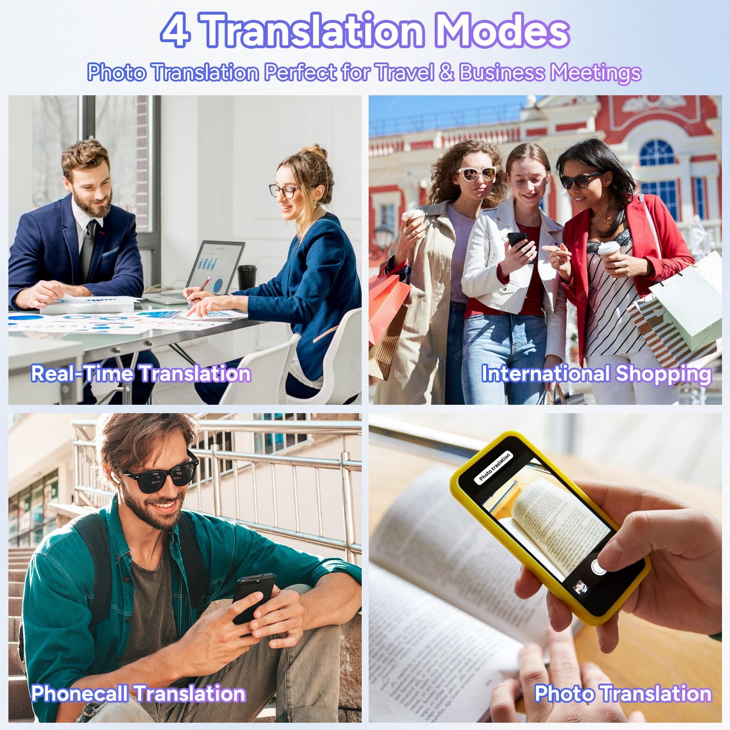TEEPOCH AI Language Translator Earbuds,OWS Real-Time 4-in-1 Translation Earbuds 144 Languages & Accents, Bluetooth 5.4 Translation Device for Travel/Business/Learning (White+Black)
