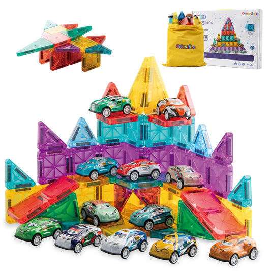 93 PCS Magnetic Tiles Mini Magnetic Building Tiles with Cars, Travel Magnetic Tiles with Storage Bag,STEM Toys for School Acitivities, Ideal Christmas Birthday Gifts for Boys Girls Age 3+ Years Old