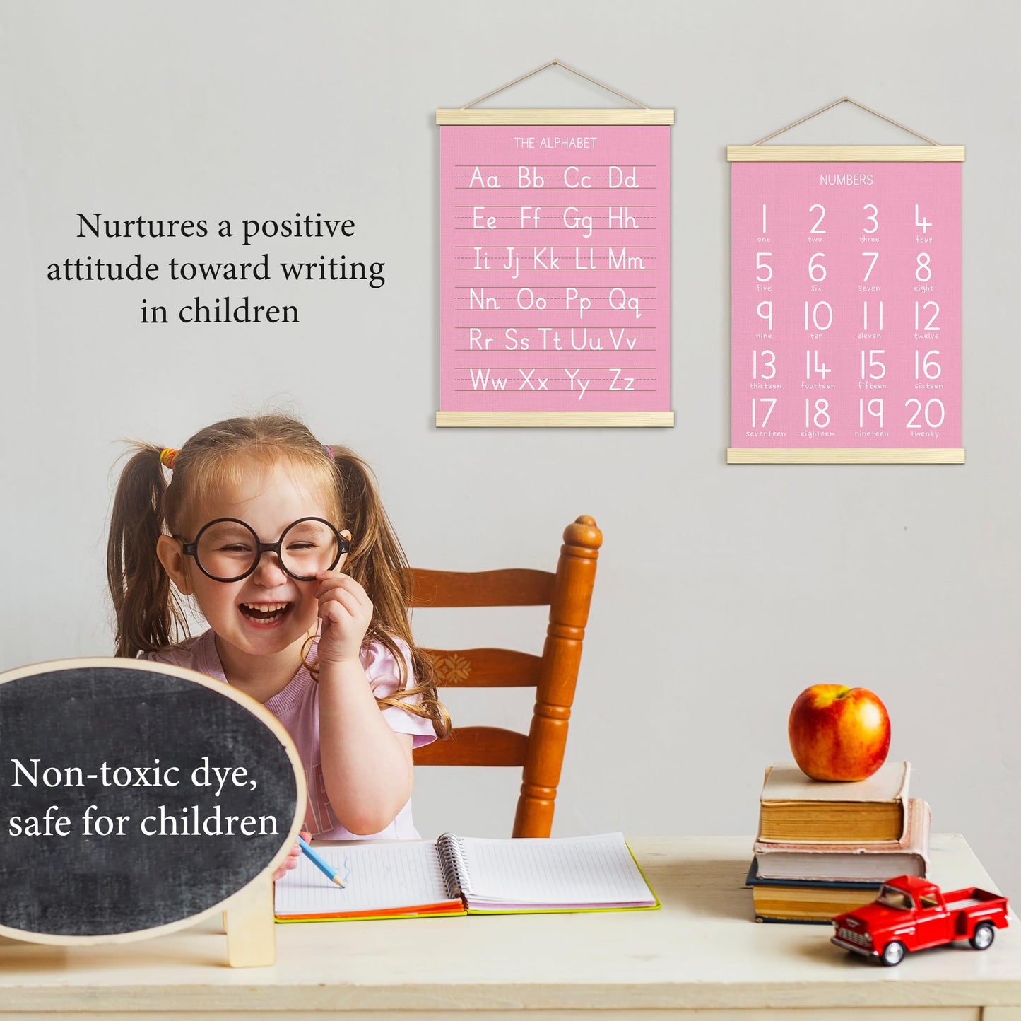 Numbers Alphabet Poster for Toddlers,Educational Wall Chart for Nursery Kids Learning, Homeschool & Playroom Decor and Bedroom for Wooden Hanger Frame Set of 2, 12x18 Inch - A04