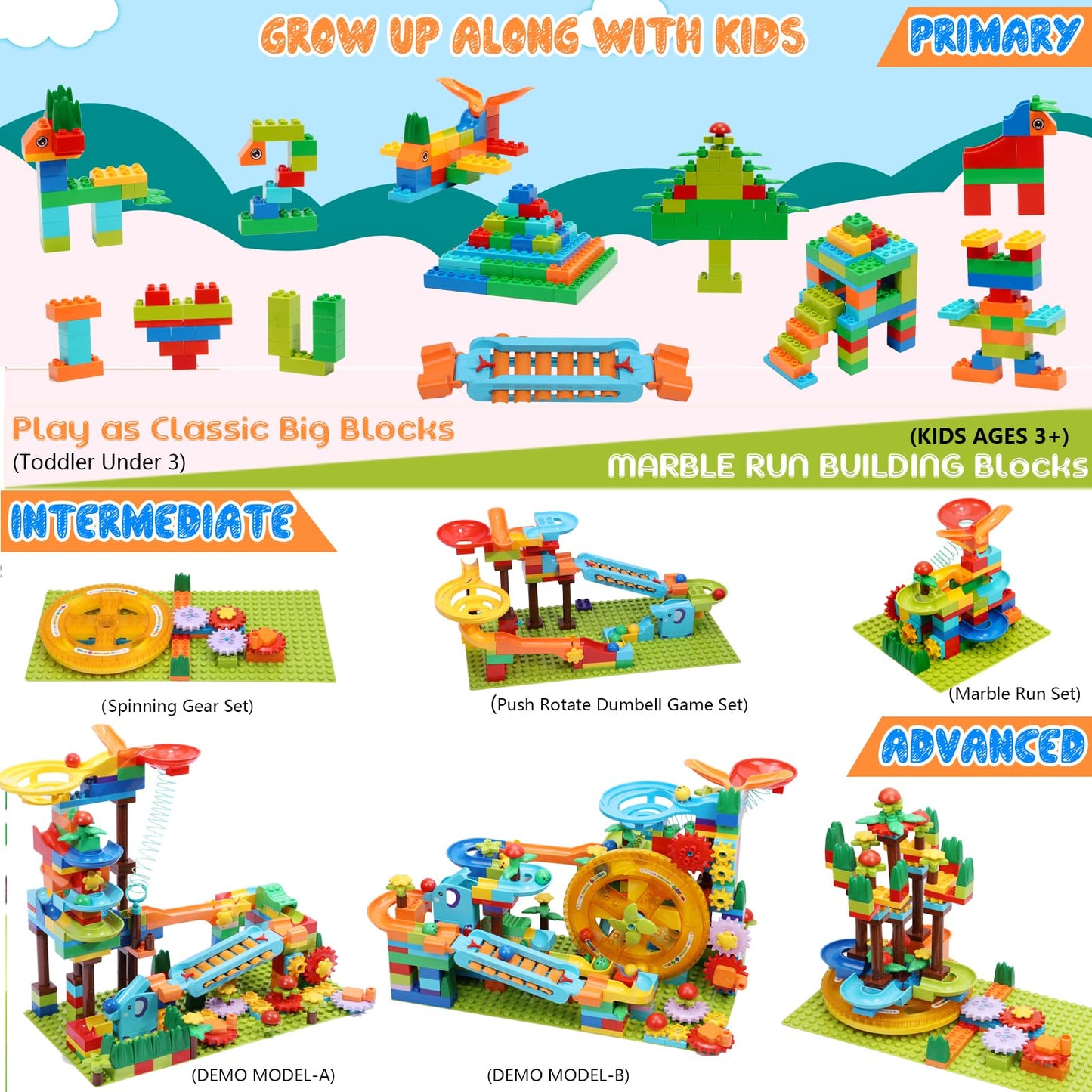 Marble Run Building Blocks for Kid: 3 4 5 6 8 Year Old Montessori Education Preschool STEM Toy - Age 4-8 Kids Creative Puzzle Marbles Track - Christmas Birthday Gifts for Boys Girls