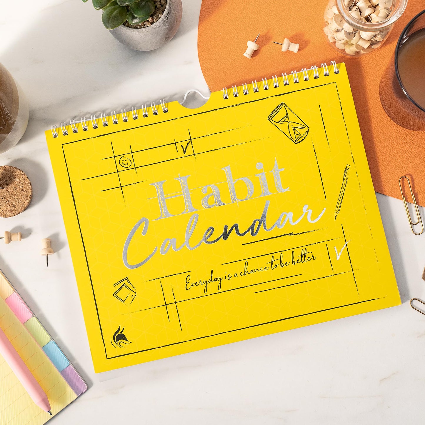 Clever Fox Habit Tracker Calendar – Inspirational Goal Tracker and Habit Calendar for Atomic Habits – Colorful Habit & Goal Planner Journal to Boost Productivity – 24 Months, 10″ x 8″ (Yellow)