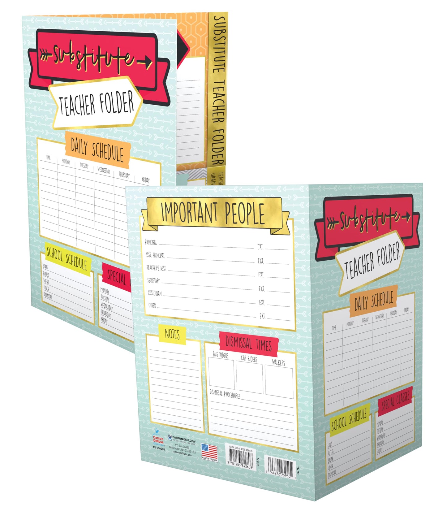 Carson Dellosa 6-Pack Substitute Teacher Folder, Schedules, Routines, Procedures, Classroom Management, Contact Information, and More with Pockets, Desk Organizer School Supplies