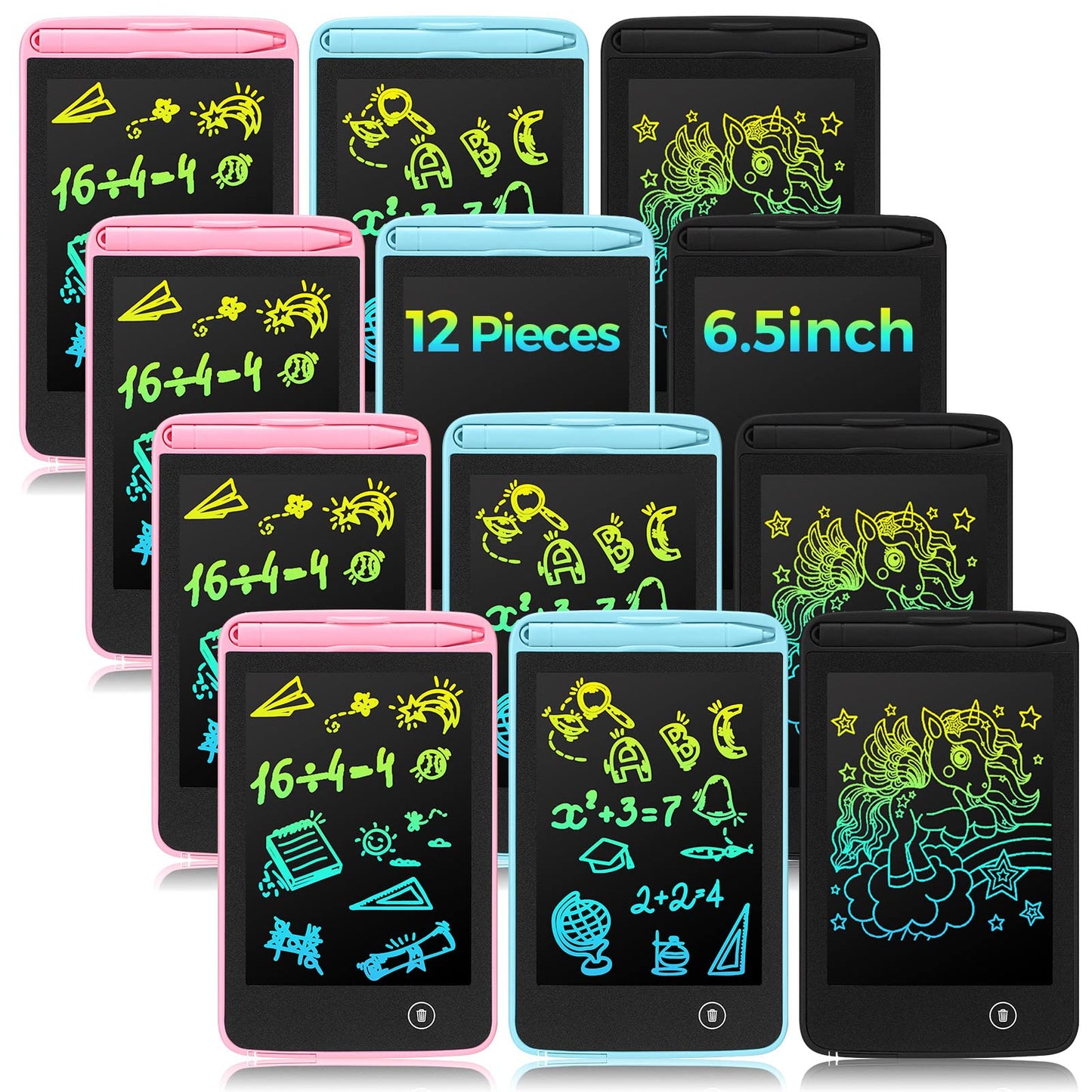 Zhehao 12 Pcs LCD Writing Tablet for Kids Colorful Drawing Doodle Board Drawing Tablet Erasable Reusable Electronic Draw Pad Gift for Boy Girl Educational Learning(6.5 Inch Screen,Vivid Color)