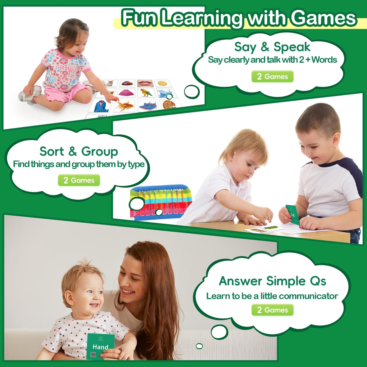 ALSOLIFE Thick Baby Flash Cards for Toddlers 1-3 Sight Words Flash Cards for Kindergarten，50 First Words Fun Video Flash Cards for Toddlers，Learning Resources Kids Aba Therapy Materials