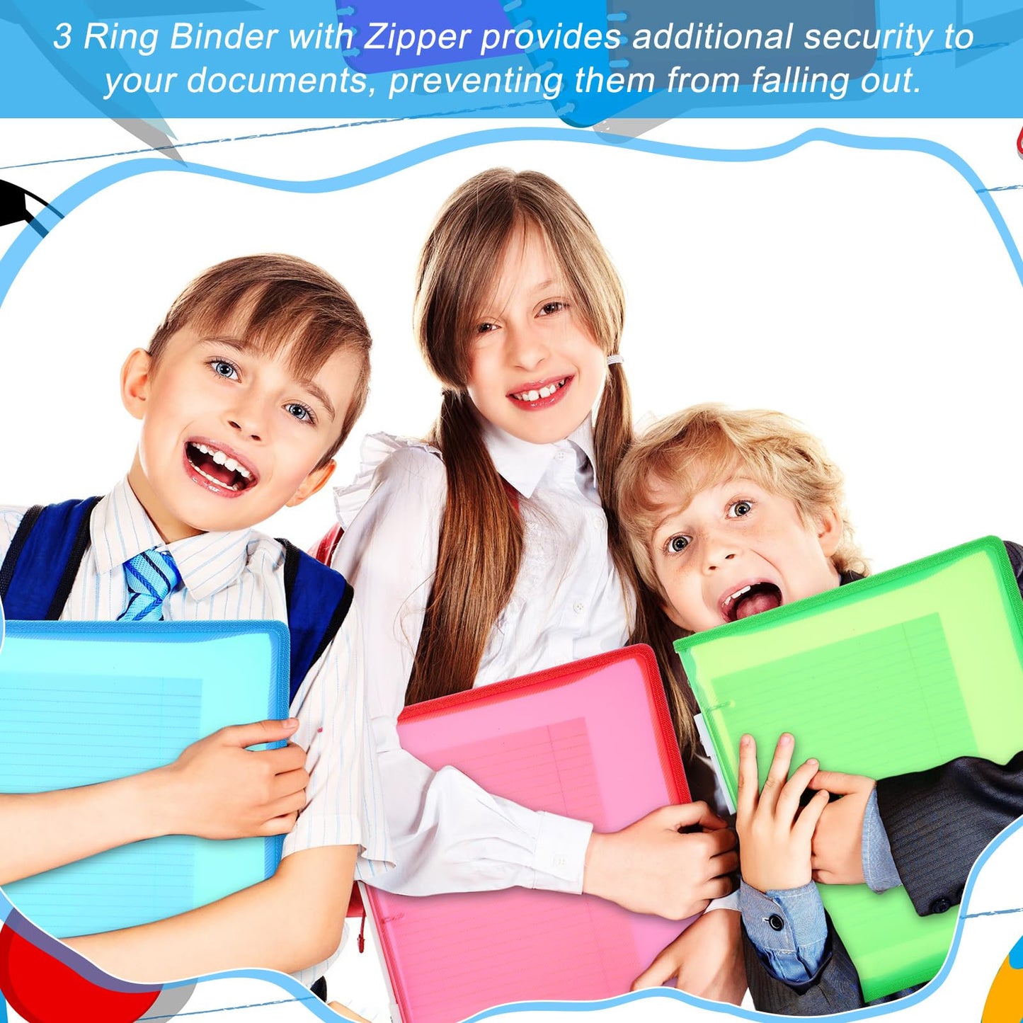 Fulmoon 6 Pack 1 Inch Zipper Binder, 3 Ring Binder with 2 Interior Pockets, Plastic Pencil Pouch, Expanding File Zippered Holds 8.5''x11'' for Projects, Assignments, Memos, School Work (Colorful)