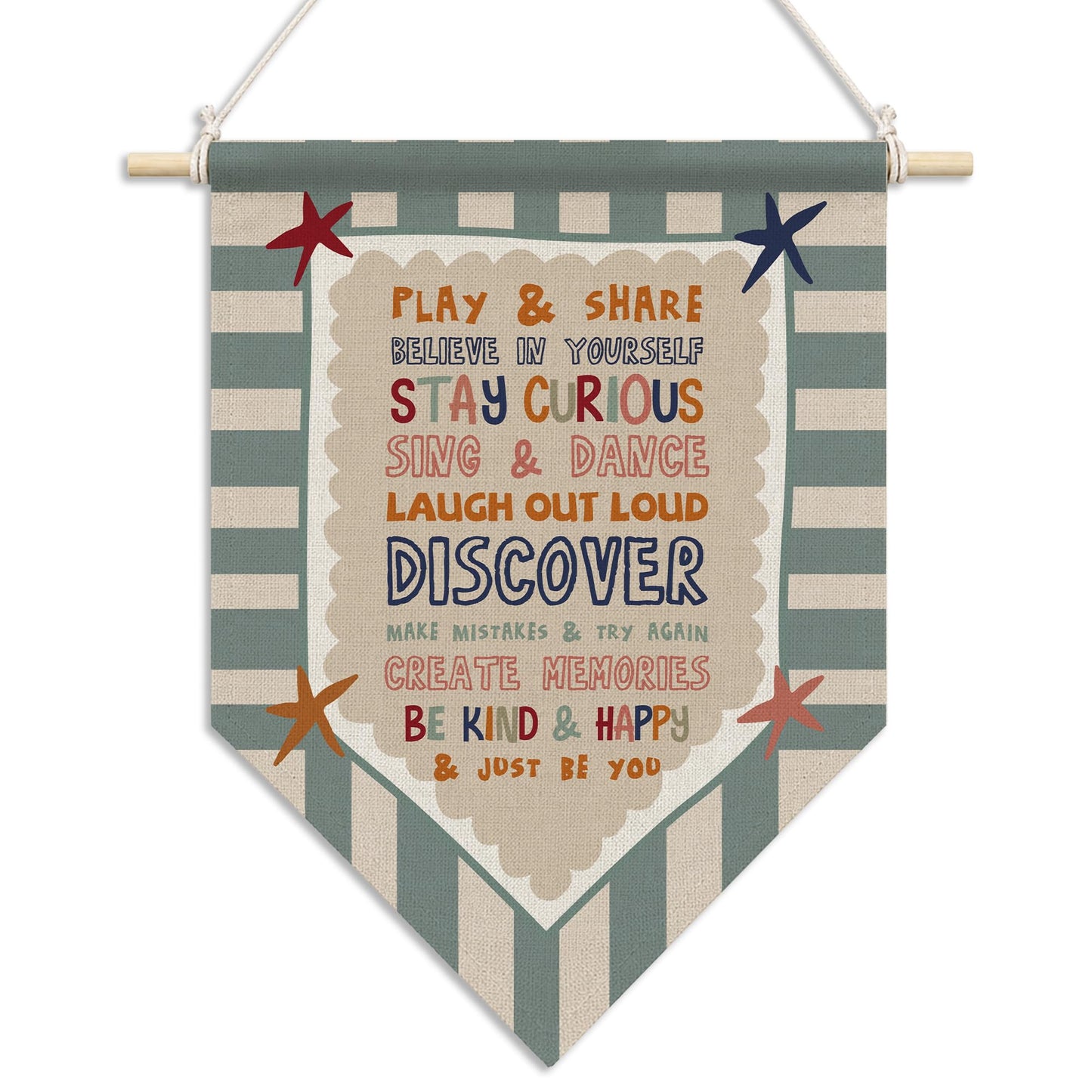 RUKUPA Kids Positive Affirmations Wall Art Decor, Playroom Hanging Pennant Flag, Inspirational Retro Nursery Wall Art Poster Hanger for Kids Boys Girls Room Bedroom Playroom Decor, 11x15 Inch