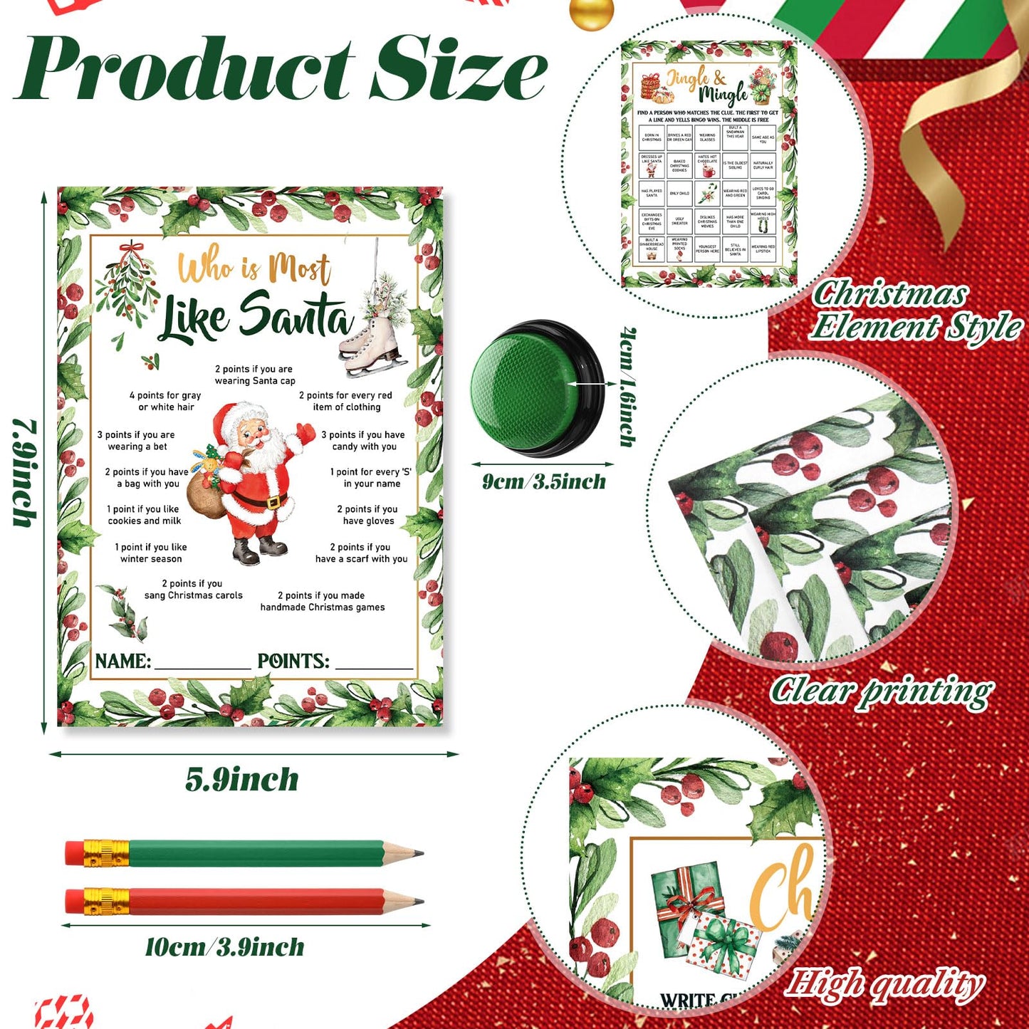 Fullhawl 124 Pcs Christmas Trivia Games Cards with Buzzers and Answer Pencils Bulk Christmas Family Game Cards for Adults Friends Large Group Festival Guessing Activity Holiday Party(Flowers)