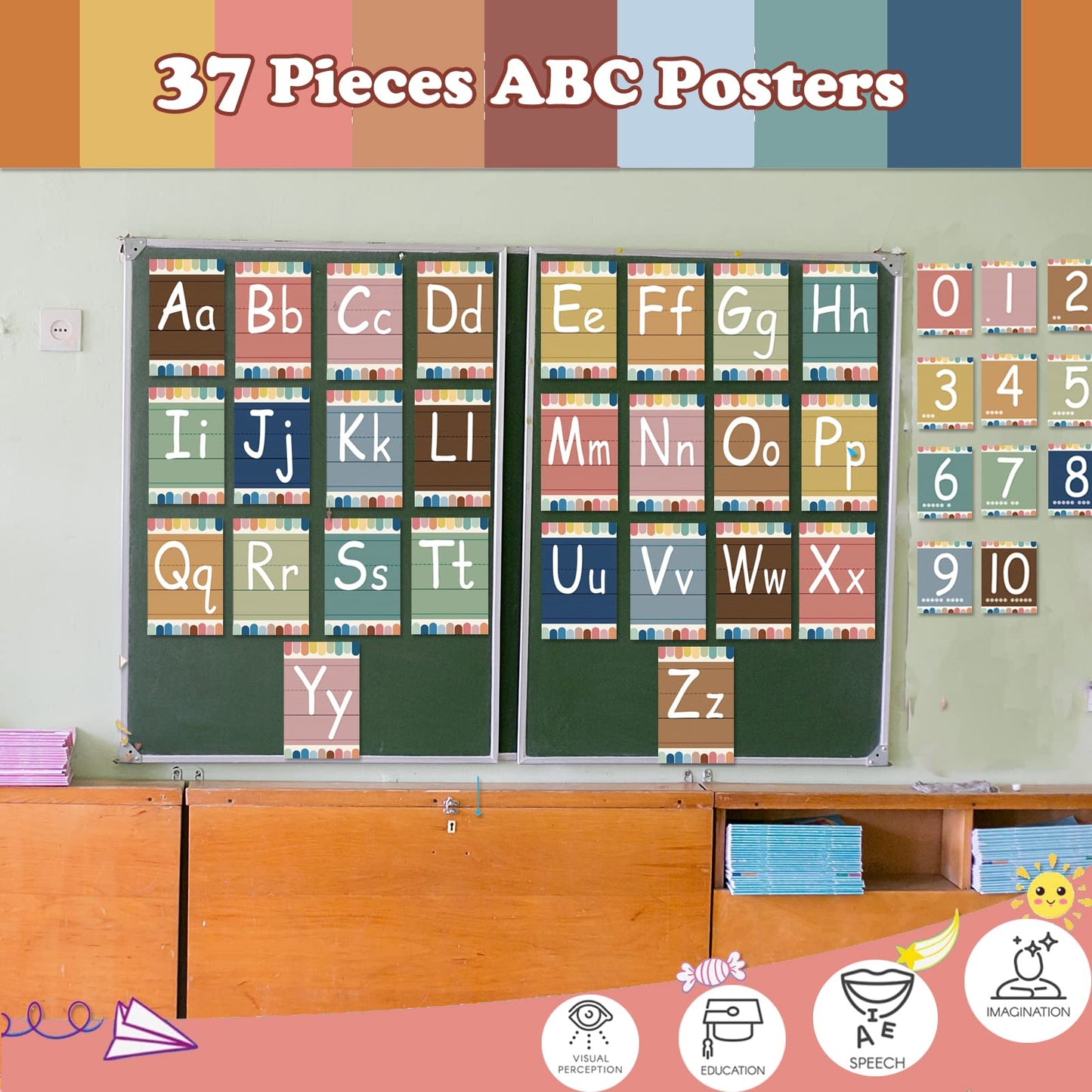 Adduster Bulletin Board Letters - ABC Alphabet Poster Classroom Decor Set Preschool English Poster Kindergarten/Primary School Classroom Wall Decor Daycare/Homeschool Supplies 10inx5.5in