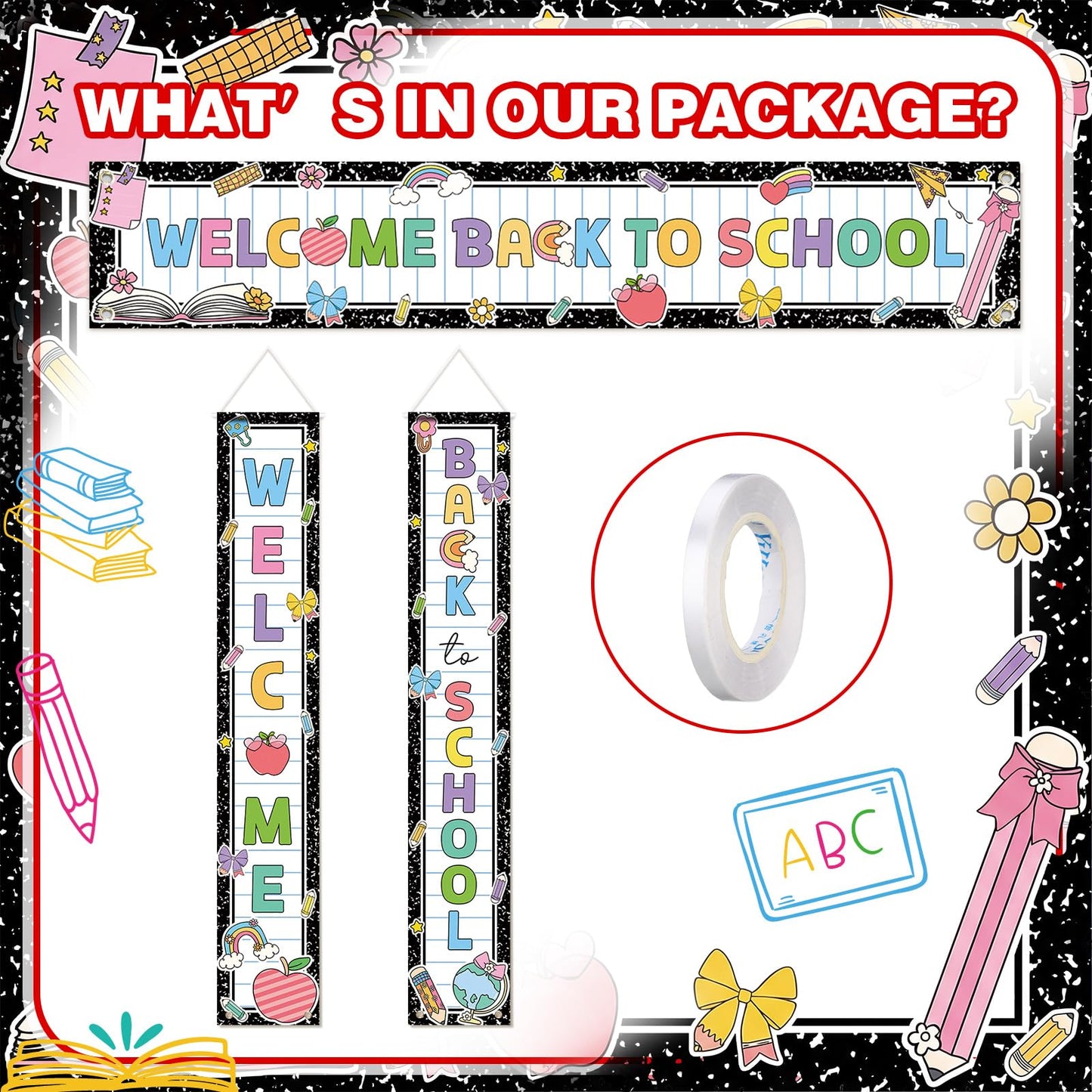Fanfanwin 3 Pcs Welcome Back to School Banner Pastel Composition First Day of School Decoration Learning Party Supplies for Teacher Kindergarten Primary Classroom Decoration