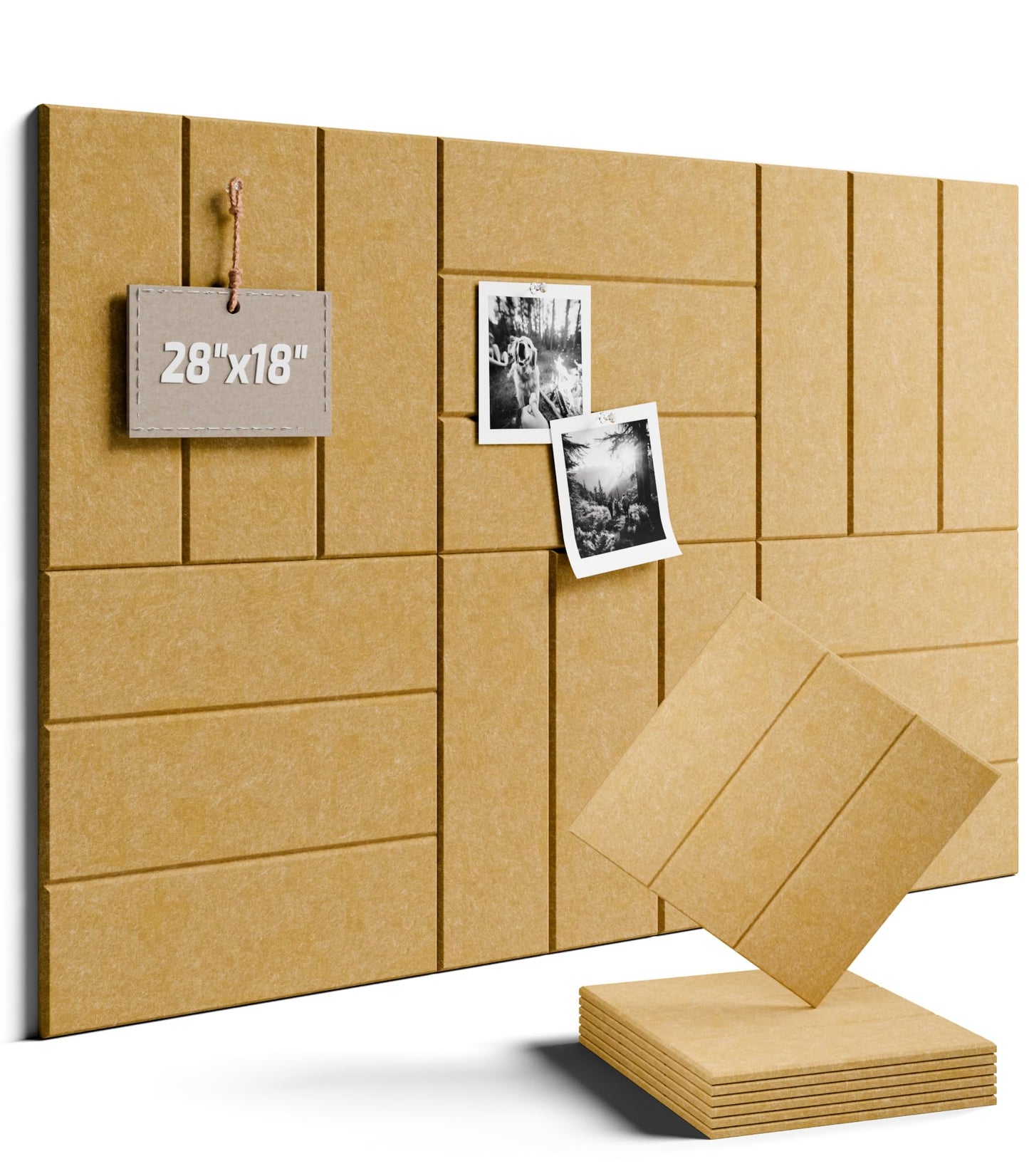 Felt Bulletin Board Tiles -28"x18" with 40 Adhesive Tabs, Cork Board Alternative for Office Decor, Push Pin Board Wall Organizer 6-Pack (Longan Tan)