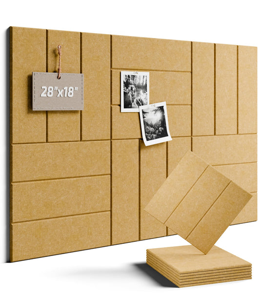 Felt Bulletin Board Tiles -28"x18" with 40 Adhesive Tabs, Cork Board Alternative for Office Decor, Push Pin Board Wall Organizer 6-Pack (Longan Tan)