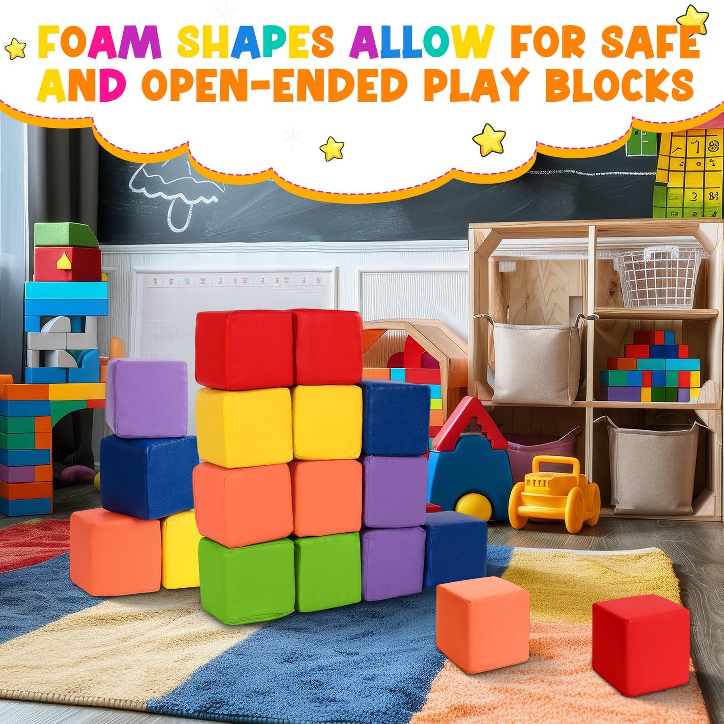Civaner 12 Pcs Foam Building Blocks for Kids 5.51 Inch Colorful PU Leather Foam Counting Cubes Stacking Block Sets Building Throwing Toys for Toddler Math Preschool Learning Birthday Gift