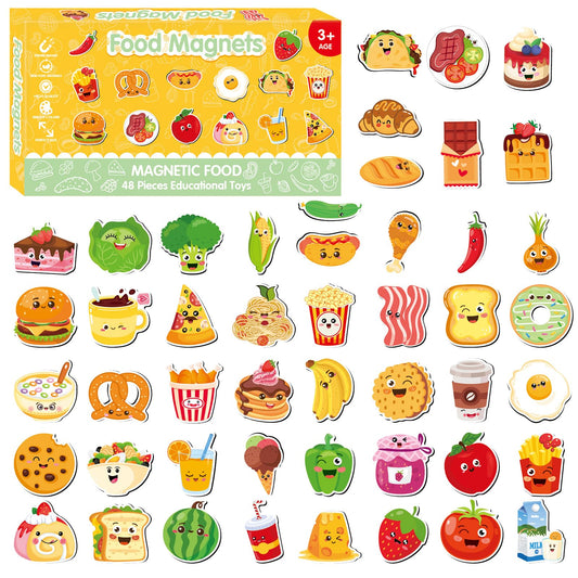48 Pcs Food Fridge Magnets for Girl, Cute Magnetic Educational Learning, Colorful Decorative Magnets for Refrigerator Home Kitchen