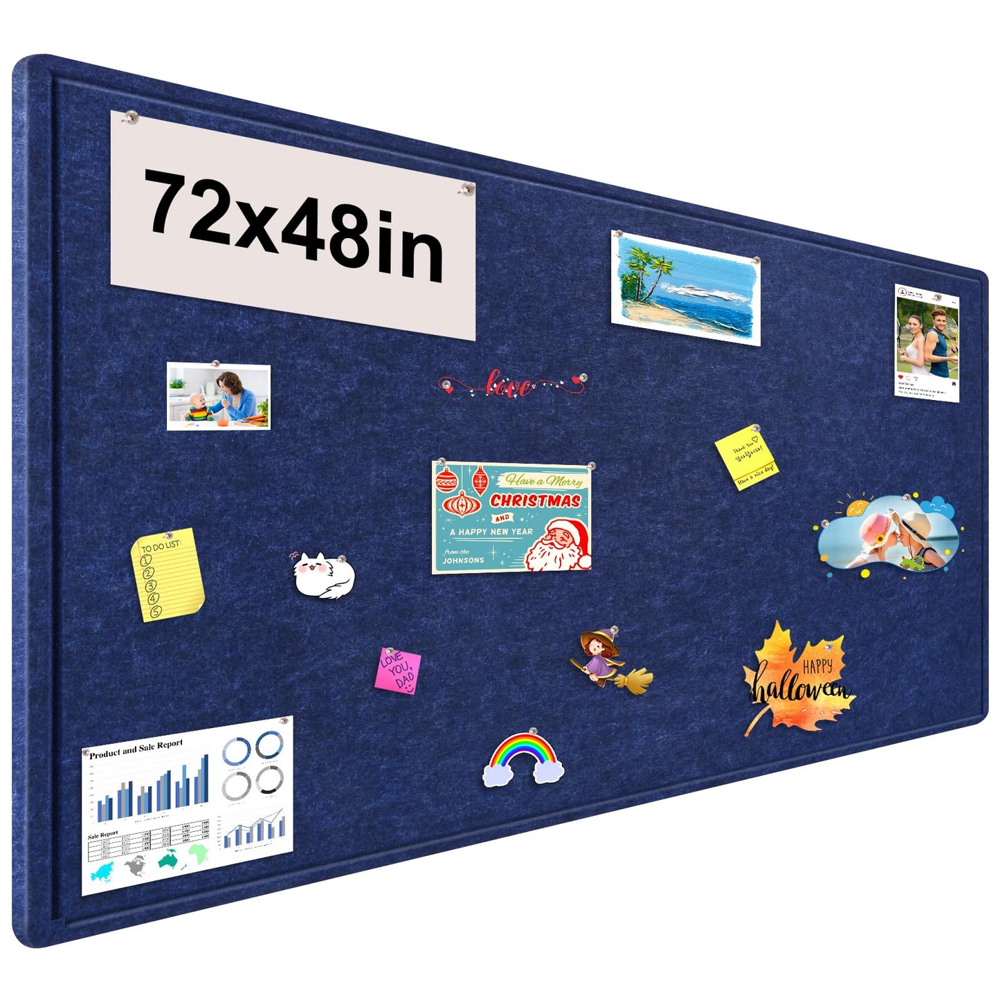 Large Bulletin Board, 72x48 Inches Cork Board Alternative, Large Felt Board Decorative Pin Board for Wall, Foldable Photo Board Self-Adhesive Vision Board with 36 Pushpins Dark Blue