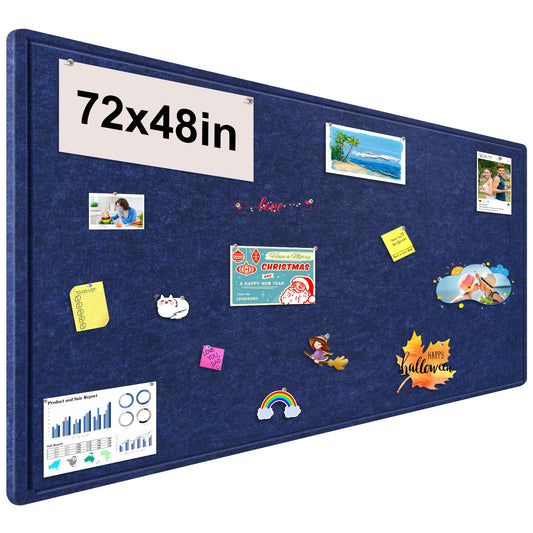 Large Bulletin Board, 72x48 Inches Cork Board Alternative, Large Felt Board Decorative Pin Board for Wall, Foldable Photo Board Self-Adhesive Vision Board with 36 Pushpins Dark Blue