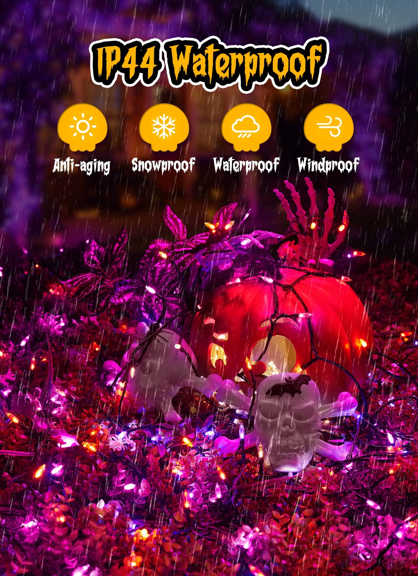 Minetom Outdoor Halloween Lights, 100 LED String Lights, 39 Feet, Waterproof, Orange & Purple, 8 Lighting Modes