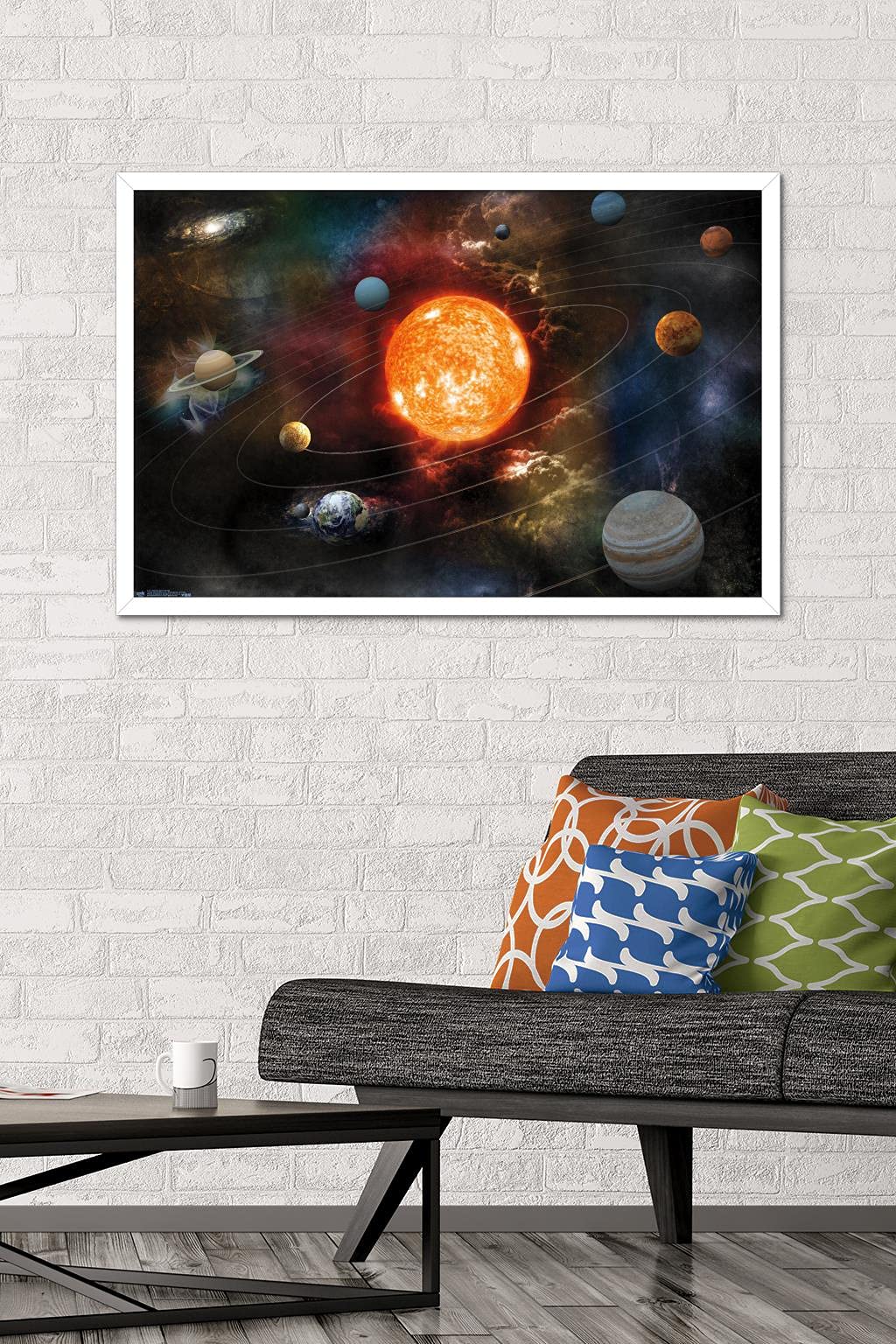 Orbiting Solar System Wall Poster, 34L" x 22.4W", White Framed Version