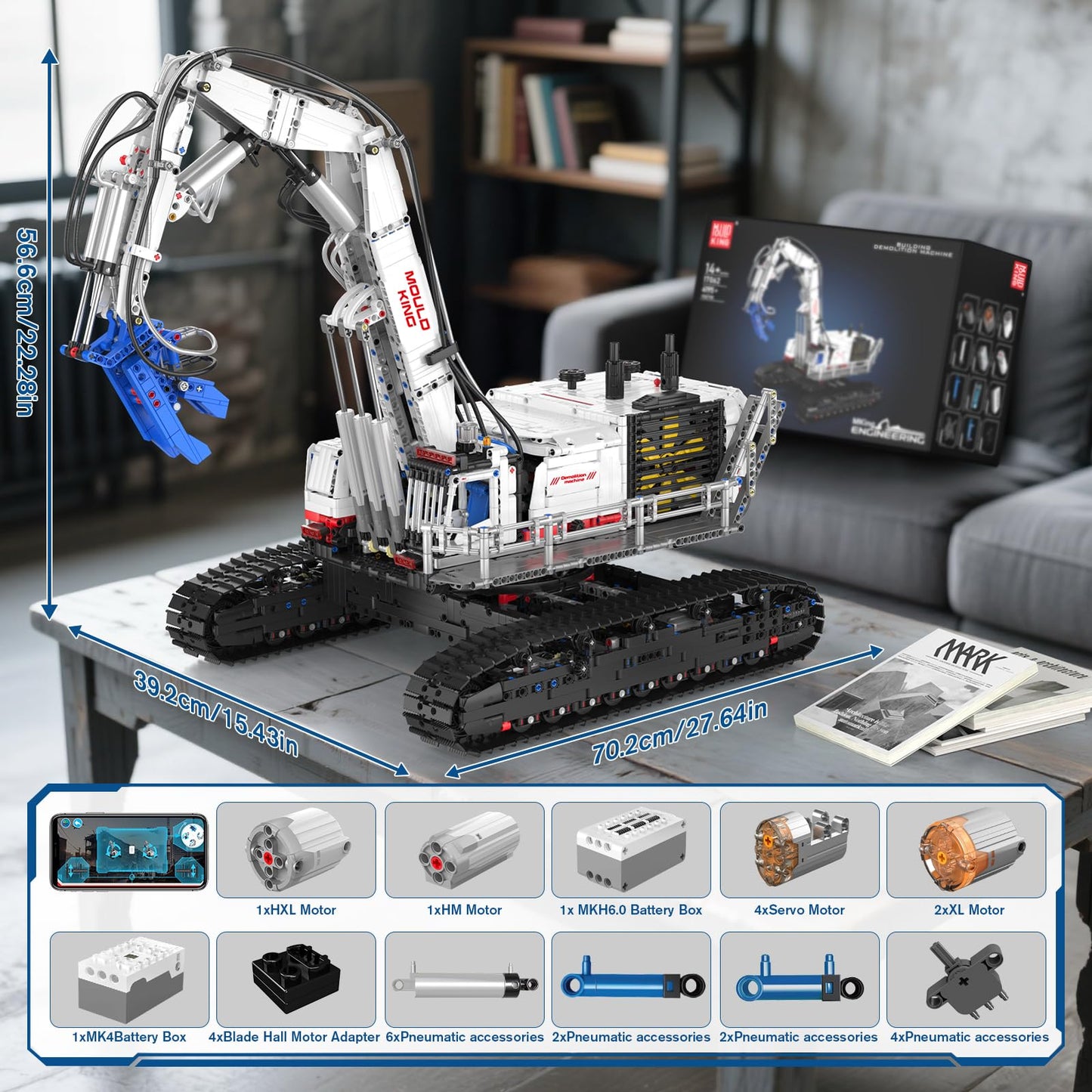 Mould King Engineering Excavator Building Sets, 17062 Large RC Construction Building Kits with APP Remote Control, STEM Construction Vehicles Model for Adults(4195PCS)