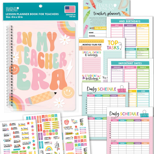 Hadley Designs Teacher Planner 2025-2026 – Lesson Planner Book for Teachers Must Haves, Undated Teacher Planners, Lesson Plan Notebook, Homeschooling Planners, Teachers Appreciation Gifts